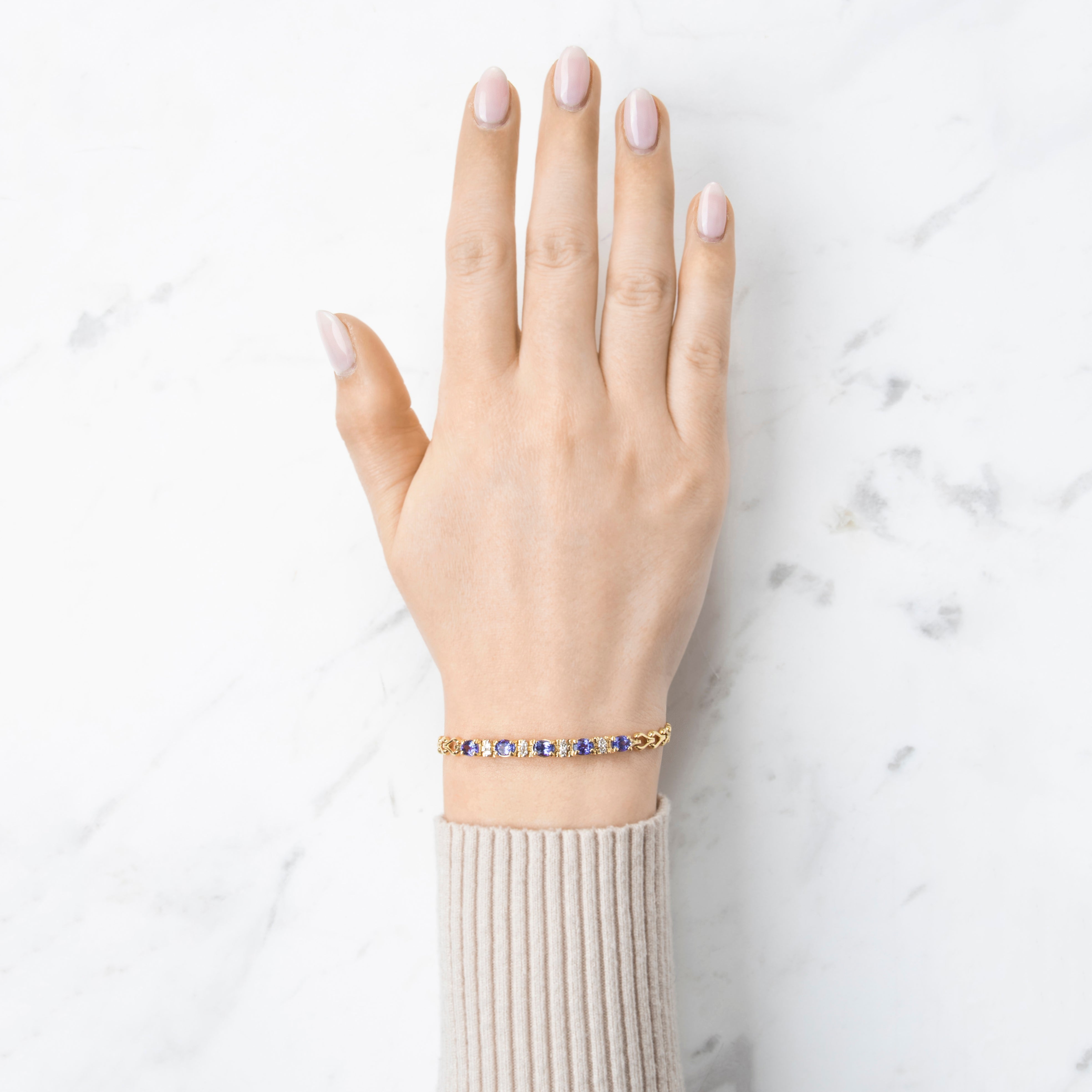 Vintage 14k Yellow Gold 2cttw Tanzanite Diamond Line Link Bracelet 6.5、mySite、hinf8tx79