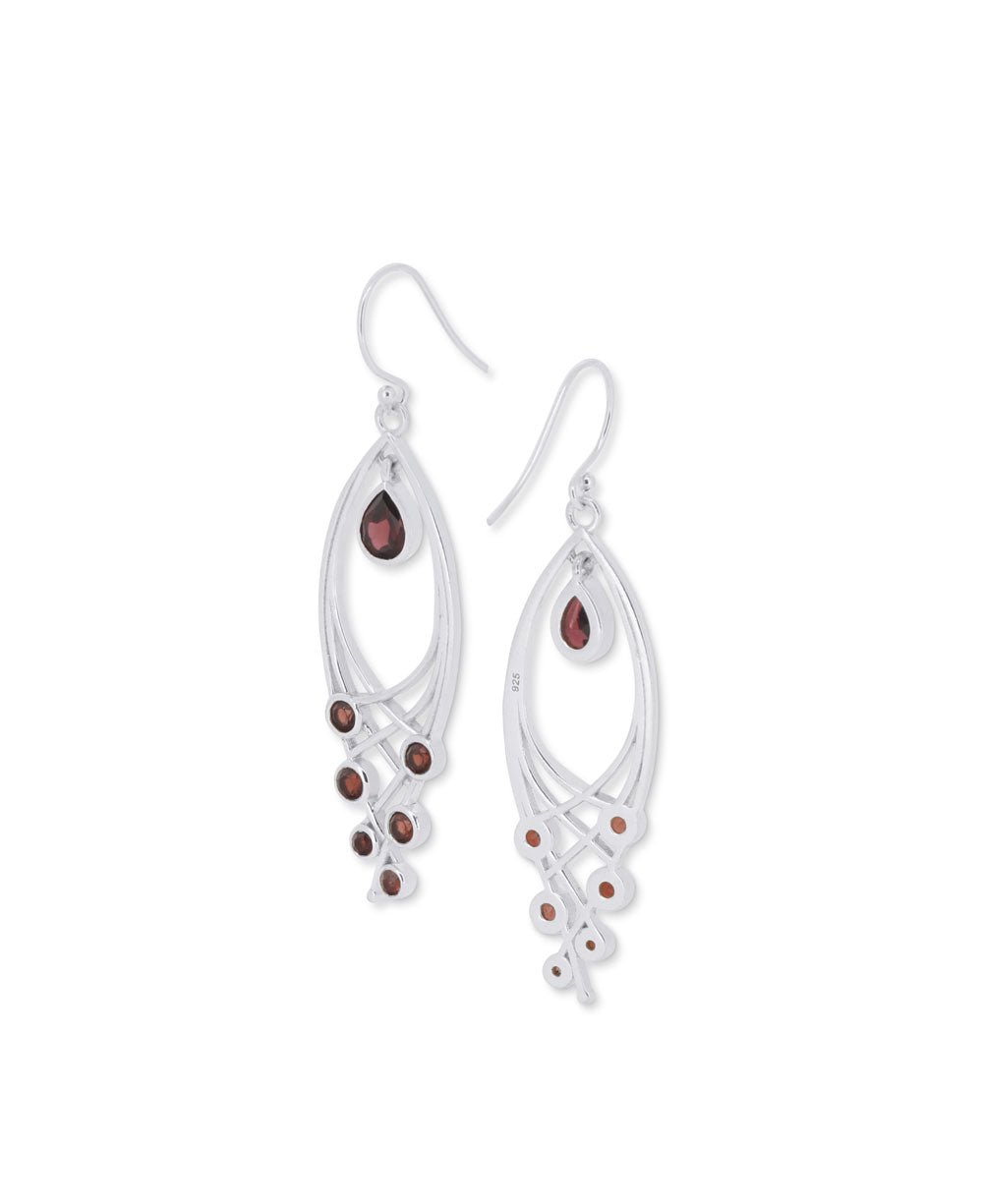Premium Leaf Shaped Sterling Silver Garnet Gemstone Dangle Earrings、mySite、topwebapps