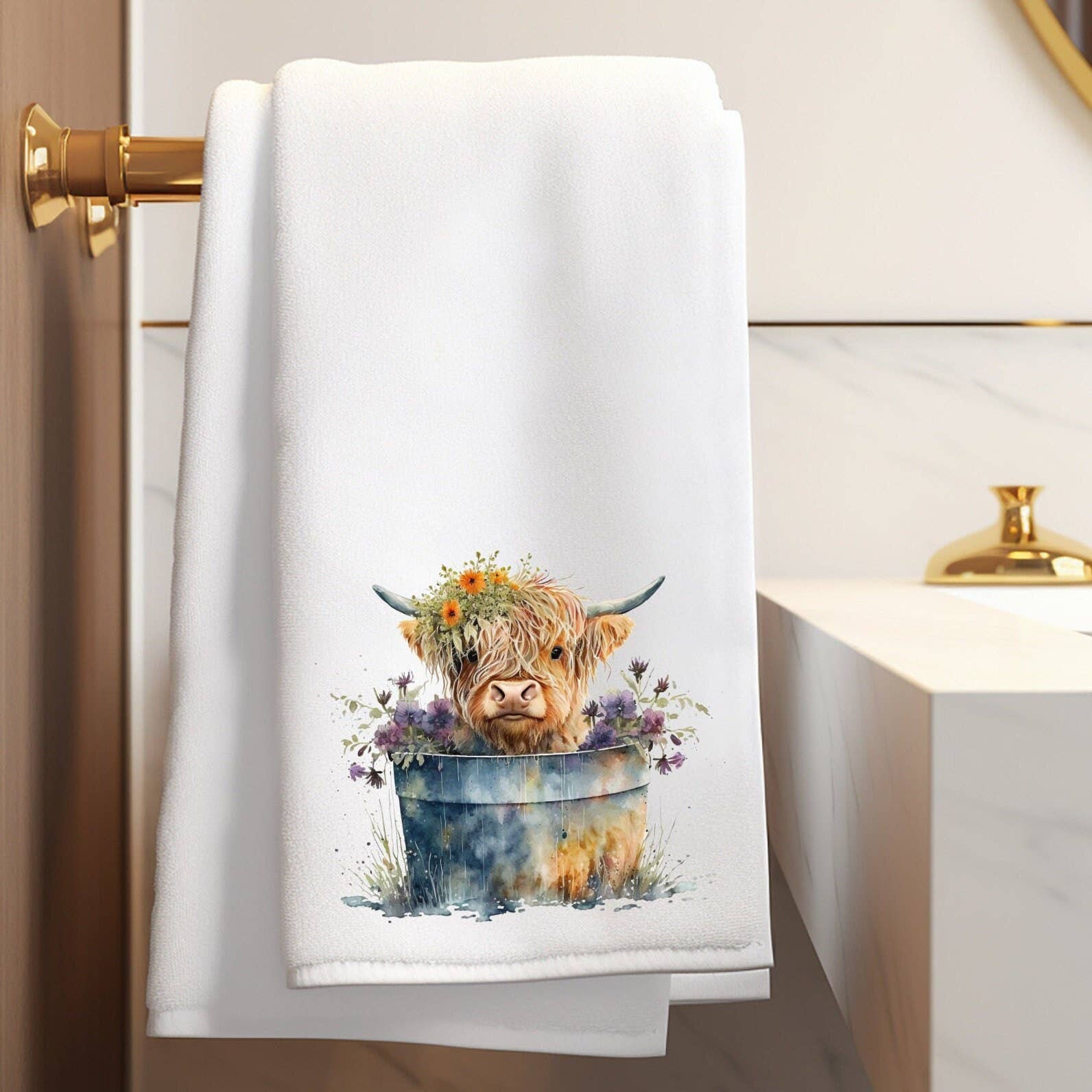 Highland Cow Floral Washtub Terry Cloth Bath Towels for the Cow Lovers!、mySite、g9winljtr