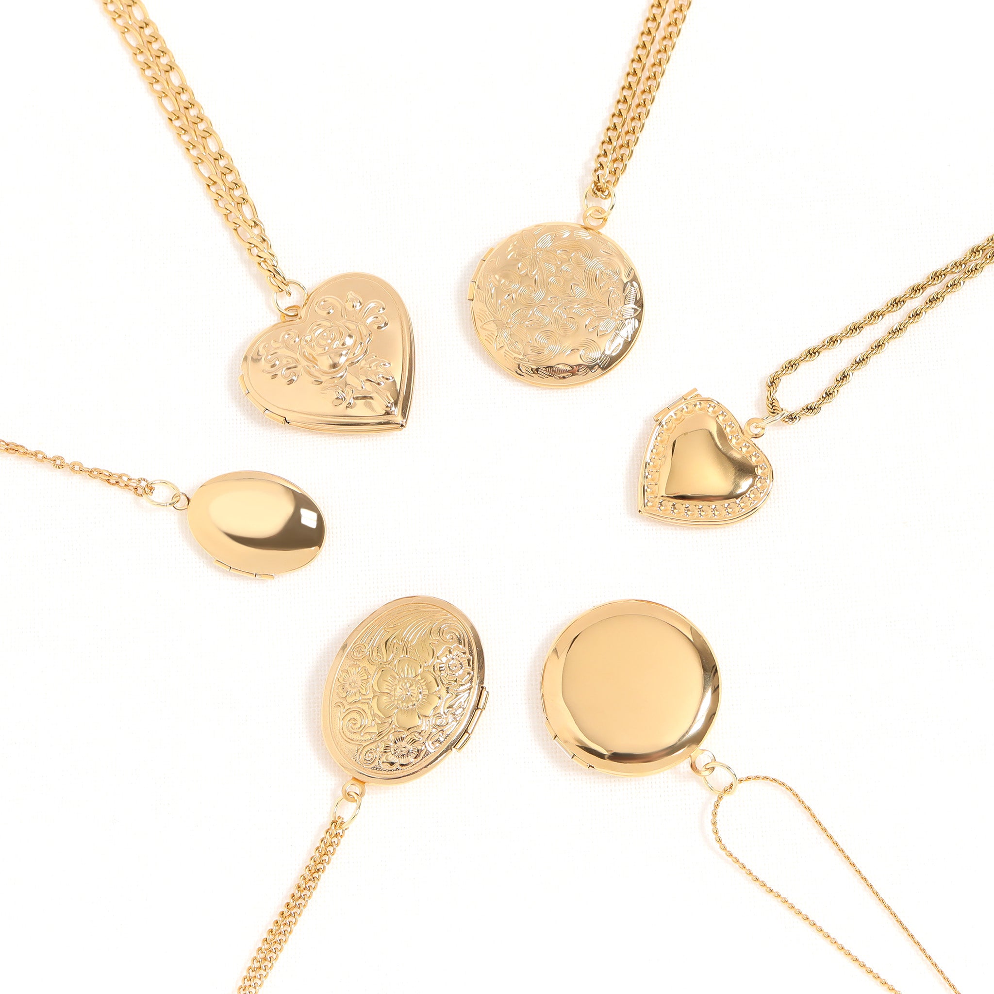 18K Gold PVD Stainless Steel Round Floral textured Locket / PDL0240、mySite、dreamappss