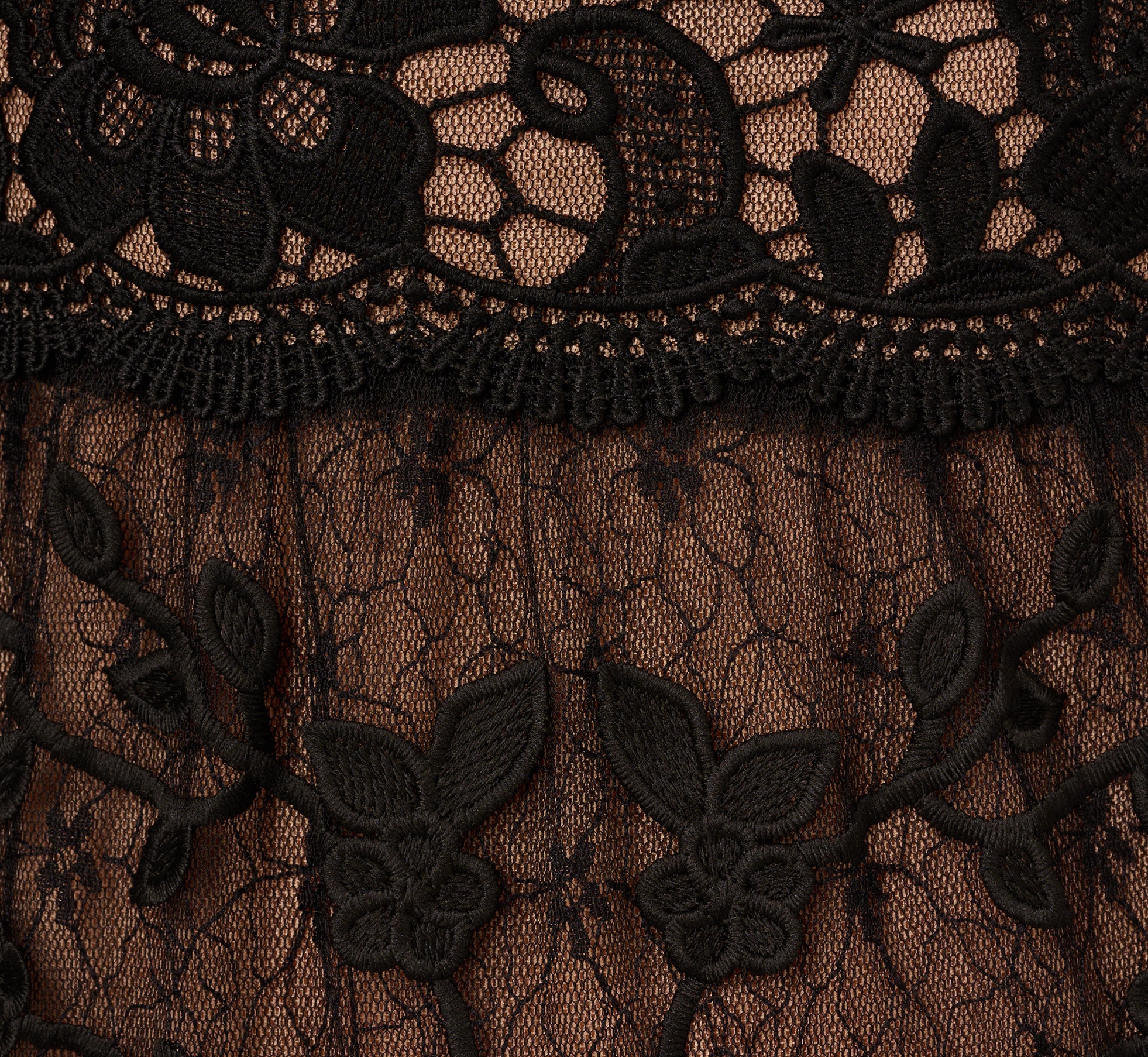 Lace Embroidered V Neck Dress With Elbow Sleeves In Black Nude、mySite、solidvoid