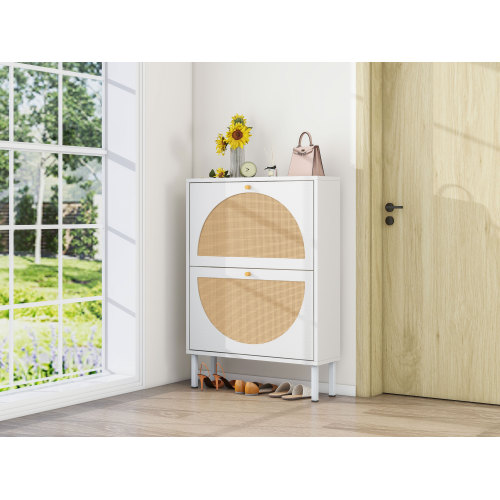 2 Door Shoe Rack, Rattan, Double Layer, Suitable for Living Room, Hallway、、casual
