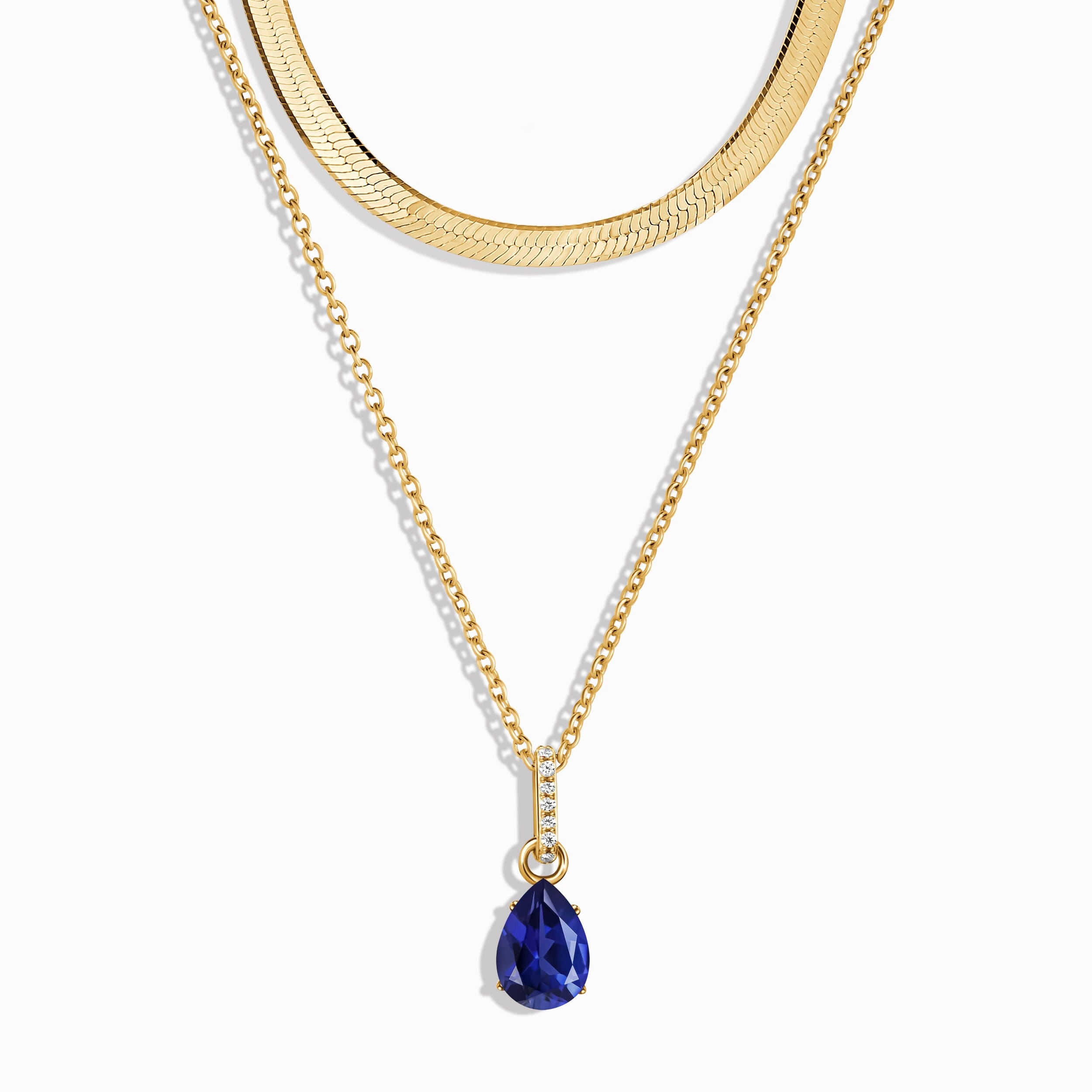 Blue Sapphire Birthstone Sway Necklace & Herringbone Chain、mySite、hinf8tx79