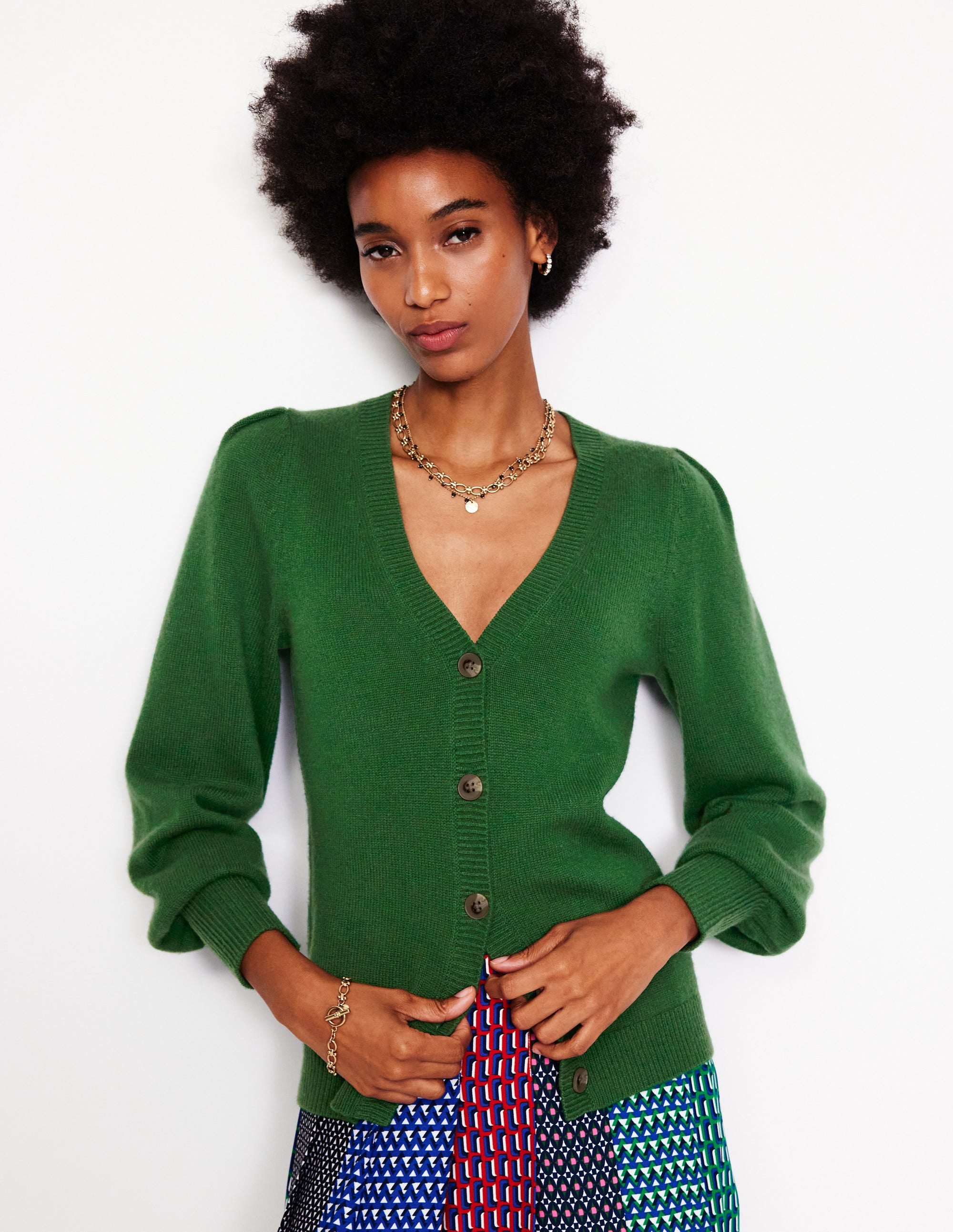  Pleated Cashmere Cardigan-Pine Green、mySite、ashleygrahame