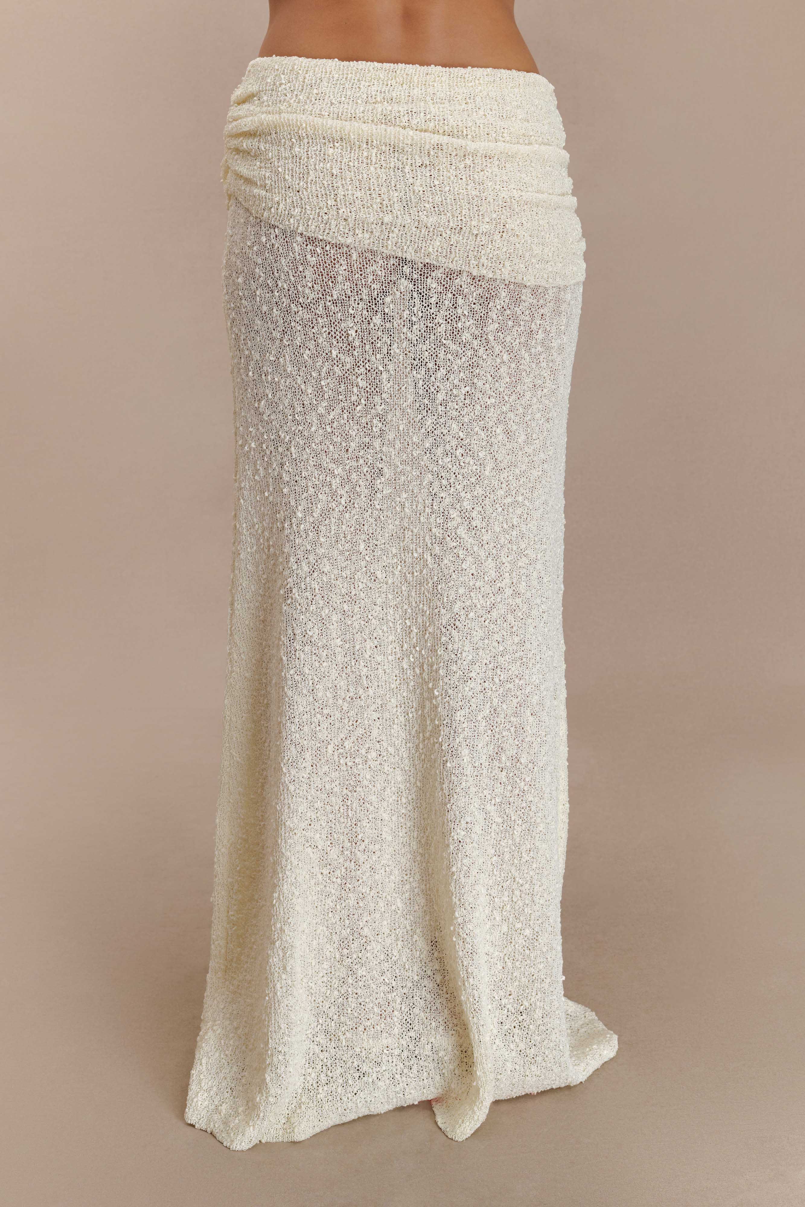 Petra Ruched Knit Maxi Skirt - Ivory、mySite、solidvoid