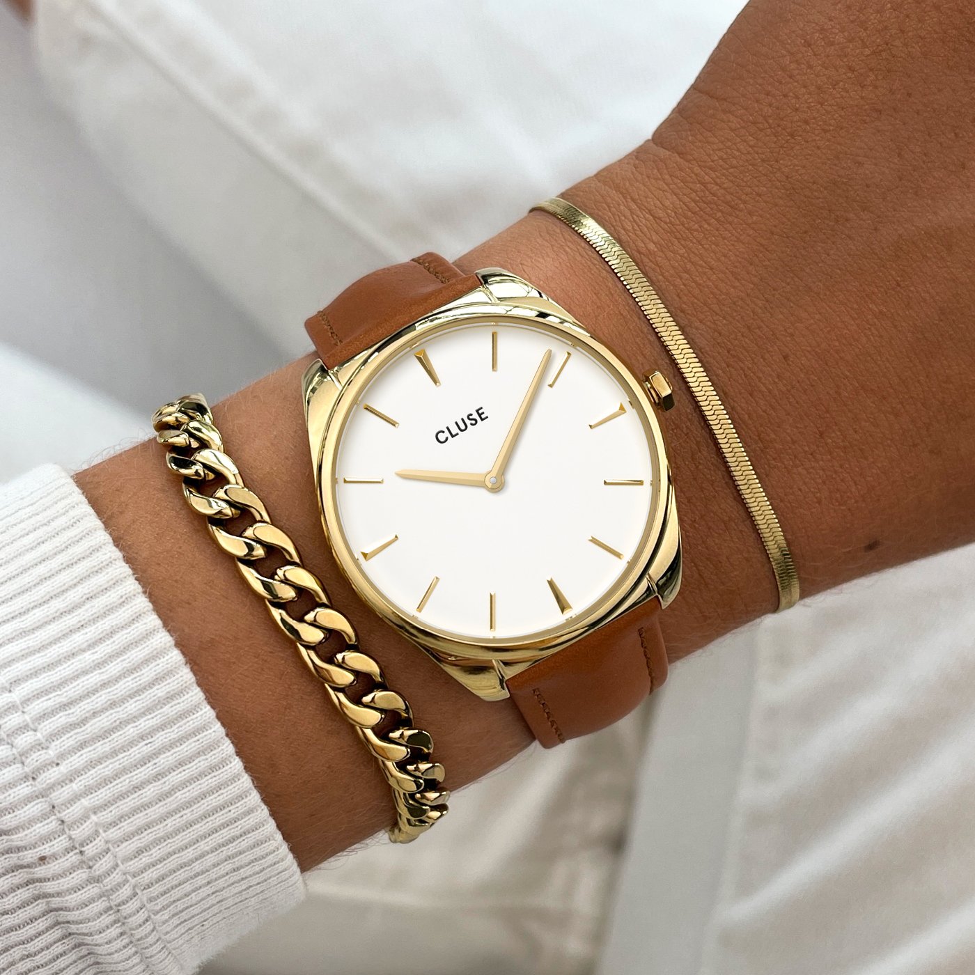  Strap 18 mm Leather Caramel, Gold Colour