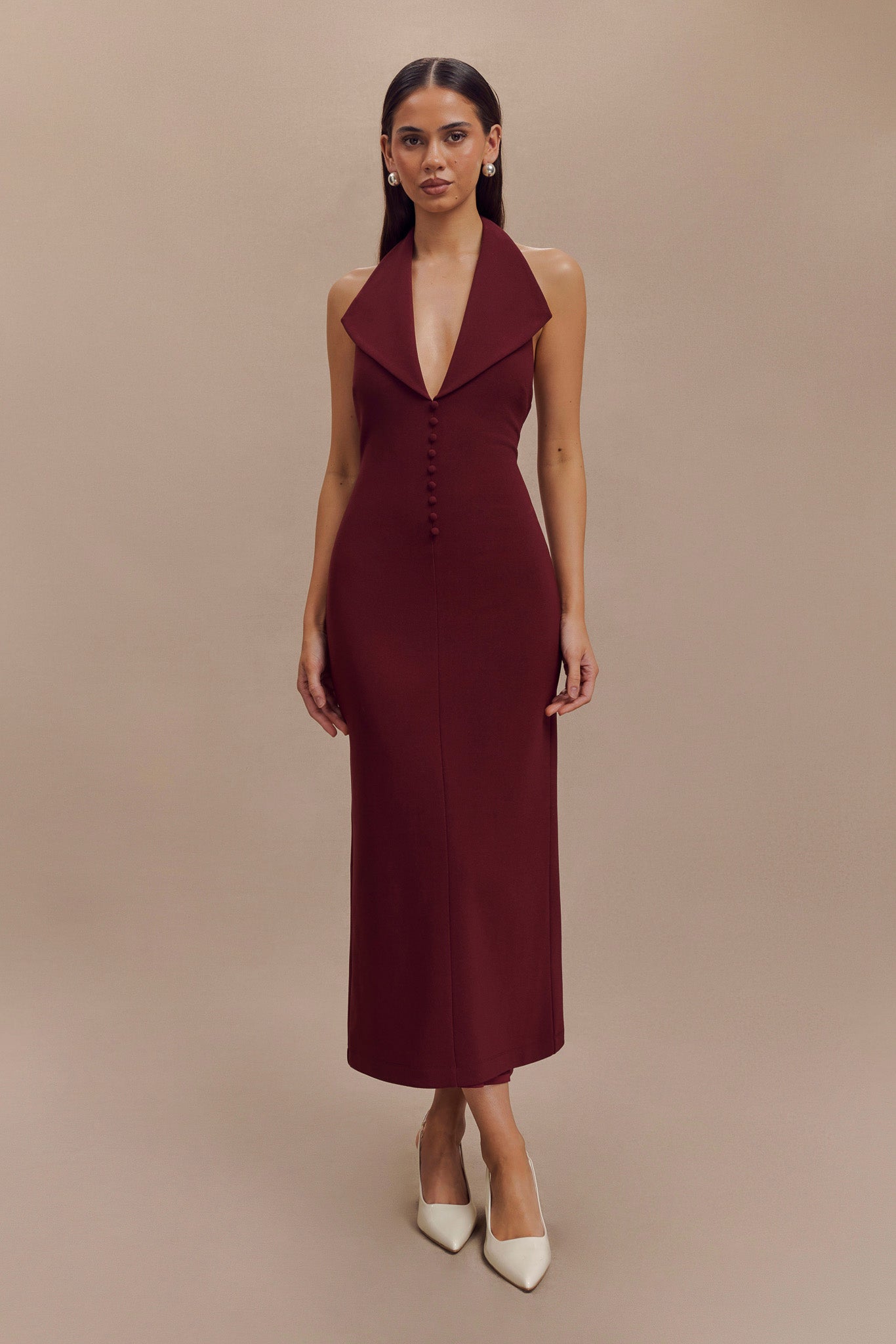 Annita Crepe Halter Midi Dress - Merlot、mySite、solidvoid