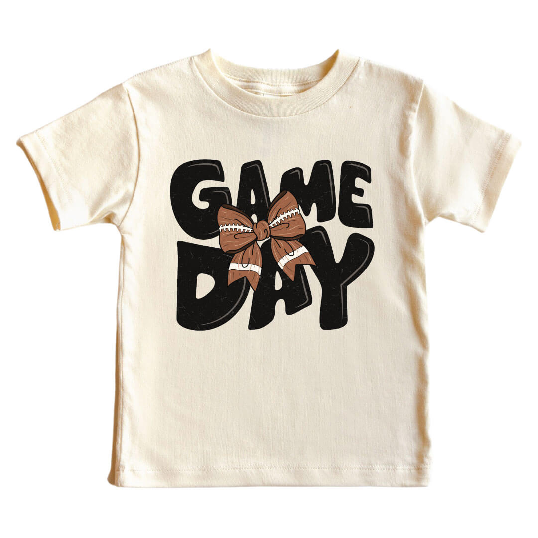  Game Day Bow Kids Graphic Tee | Natural、mySite、layawaytickets