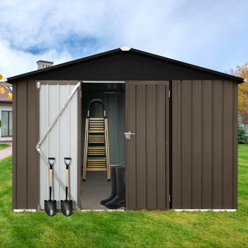 Metal garden sheds 12ft×10ft outdoor storage sheds Dark-grey、、eastwooduniform