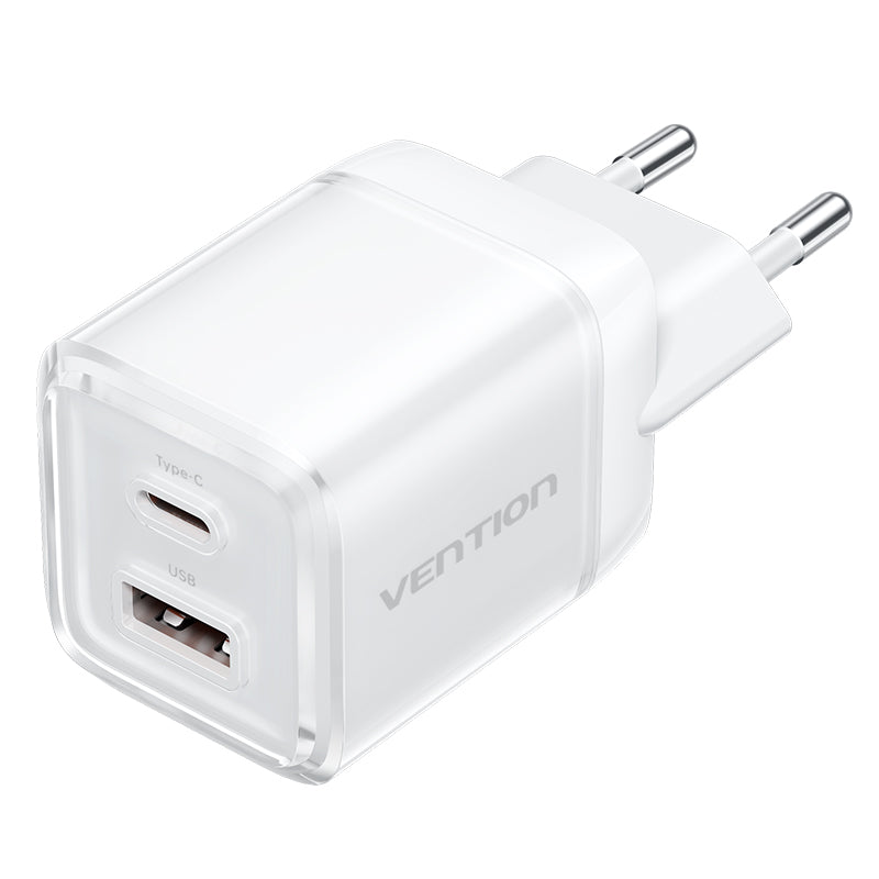 Vention 2-Port USB (C + A) GaN Charger (30W/30W) EU-Plug、mySite、fannypackpong