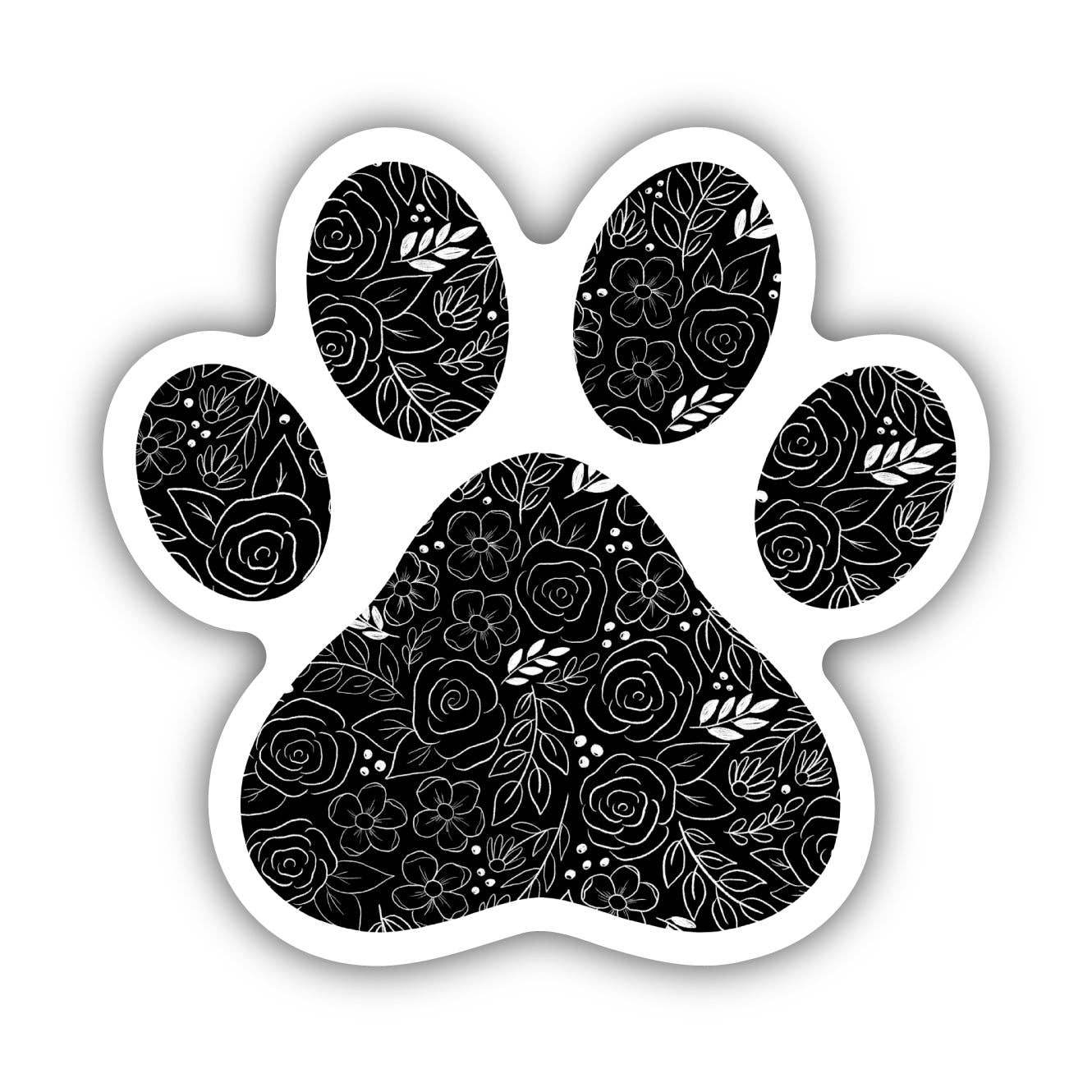 Big Moods - Black Floral Paw Print Sticker、mySite、g9winljtr