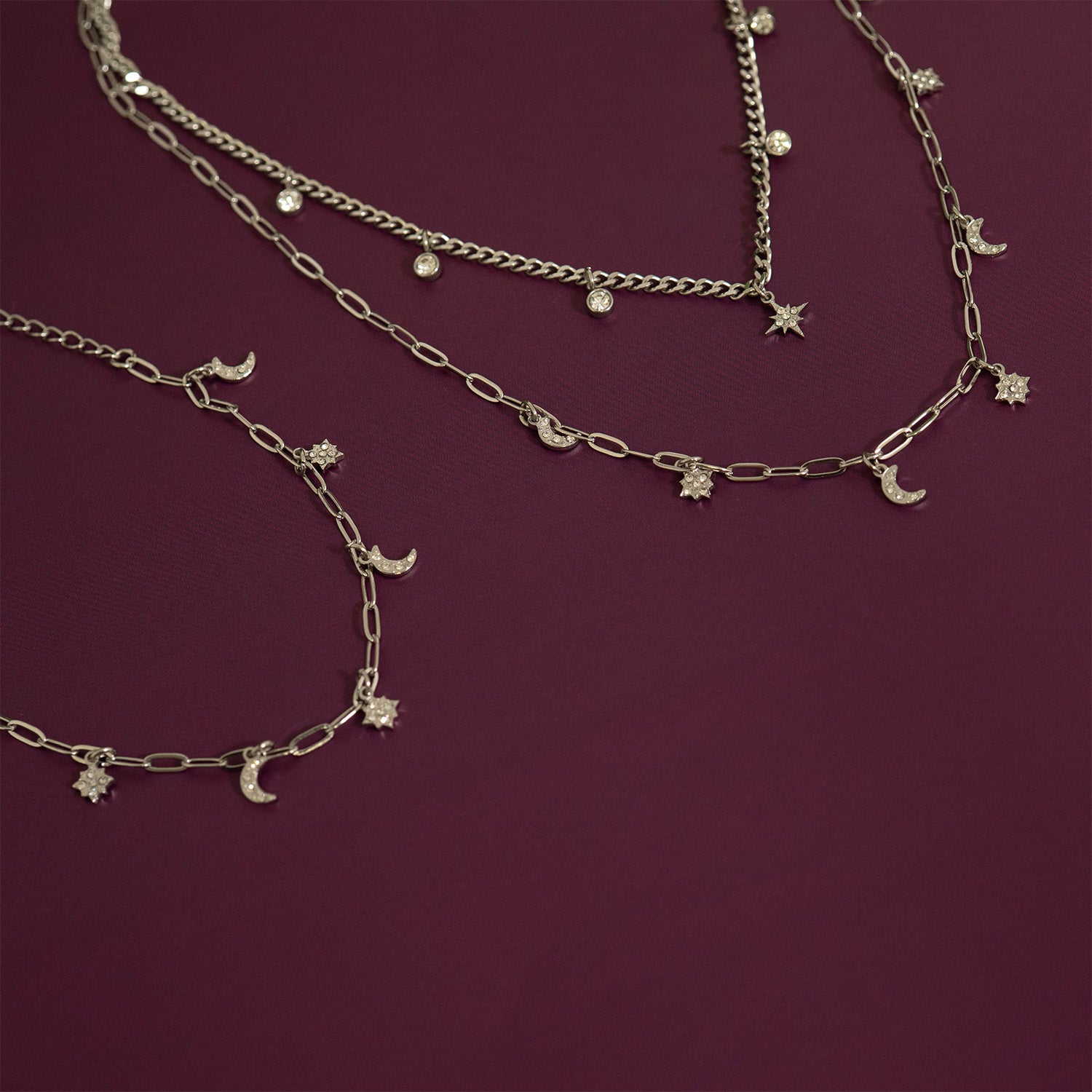 Stainless Steel Moon & Compass Star Charm Necklace / CHN0067、mySite、dreamappss