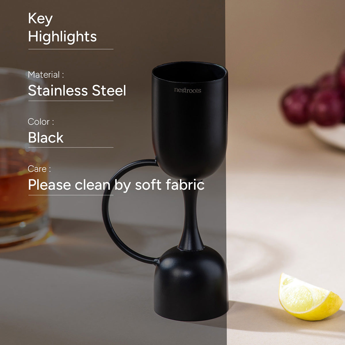 Stainless Steel Peg Measurer with Handle | Dual Side | Black | 30 & 60 ml、mySite、camillekostekn