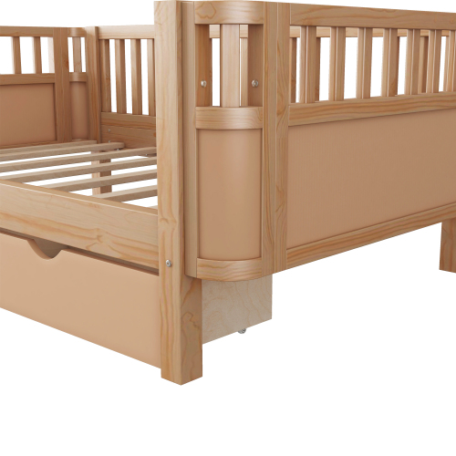 Twin Size Wood Platform Bed for Kids, Wood Low Profile Twin Bed with Rails for Girls and Boys, Natural (Patented Design) , Expect Arrival Date 2025/9/15、、eastwooduniform