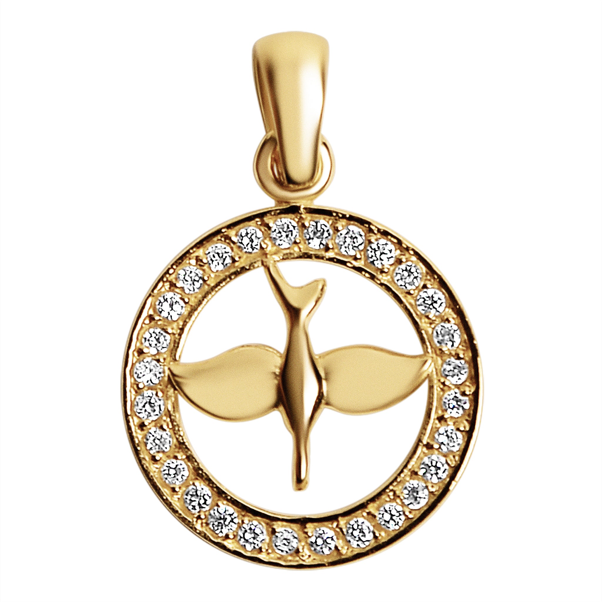 Sterling Silver 18K Gold PVD Coated CZ Circled Dove Pendant / SSP0179、mySite、dreamappss