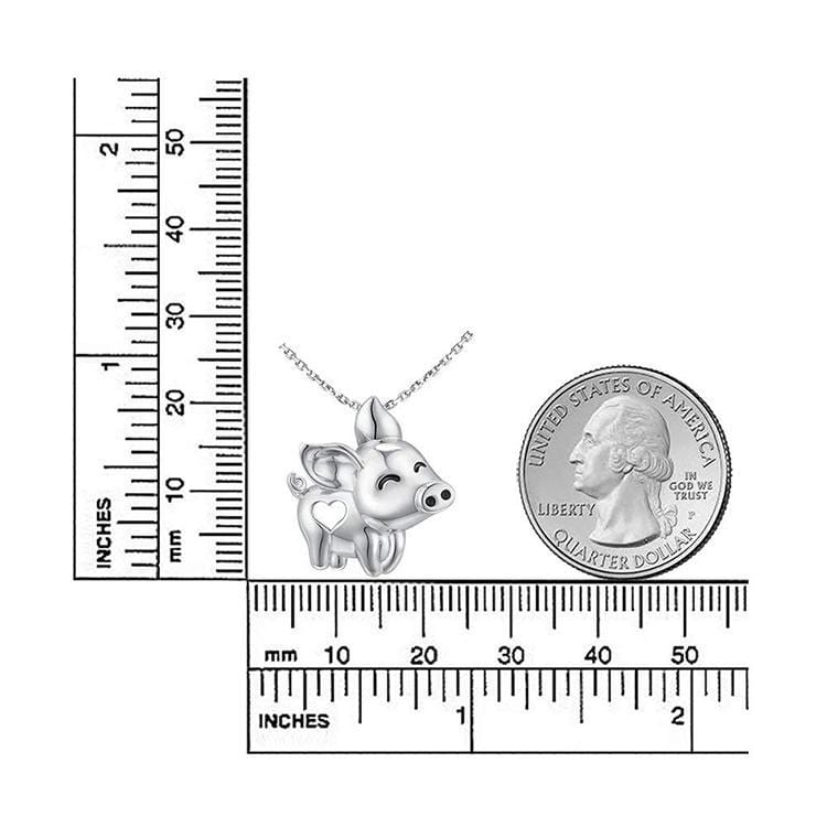 Pig Necklace with Cut Out Heart Rose, Yellow or White Gold Plated Sterling Silver、mySite、g9winljtr