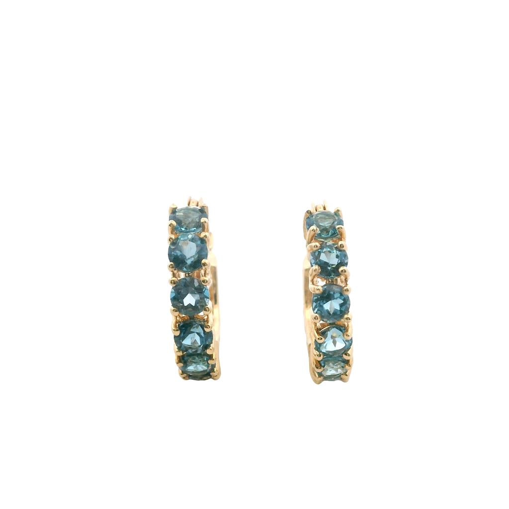  Estate 14K Yellow Gold 1.20ctw Blue Topaz Hoop Earrings