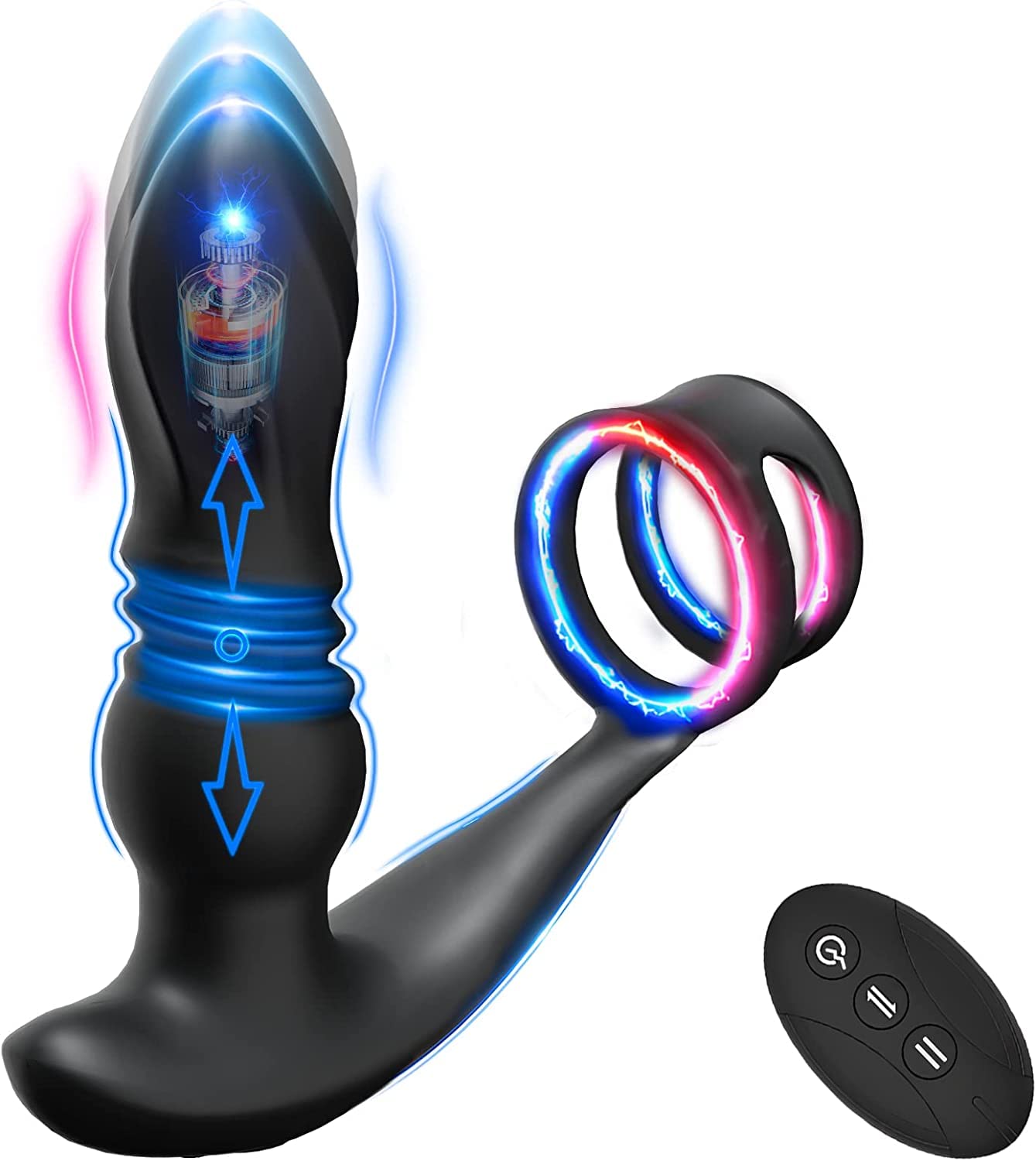 Telescopic Double Ring Prostate Vibrator | Remote Control | Black | USB、mySite、bottomscart