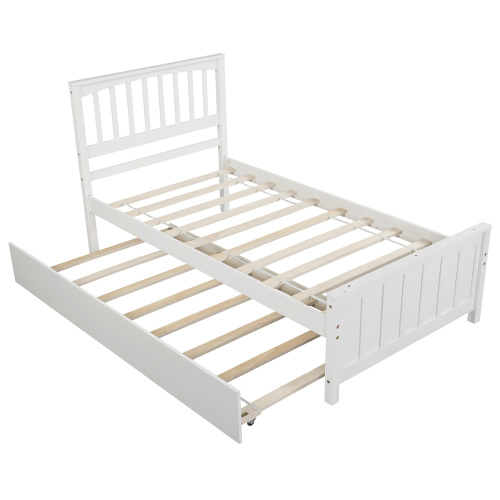 Twin size Platform Bed with Trundle, White、、casual