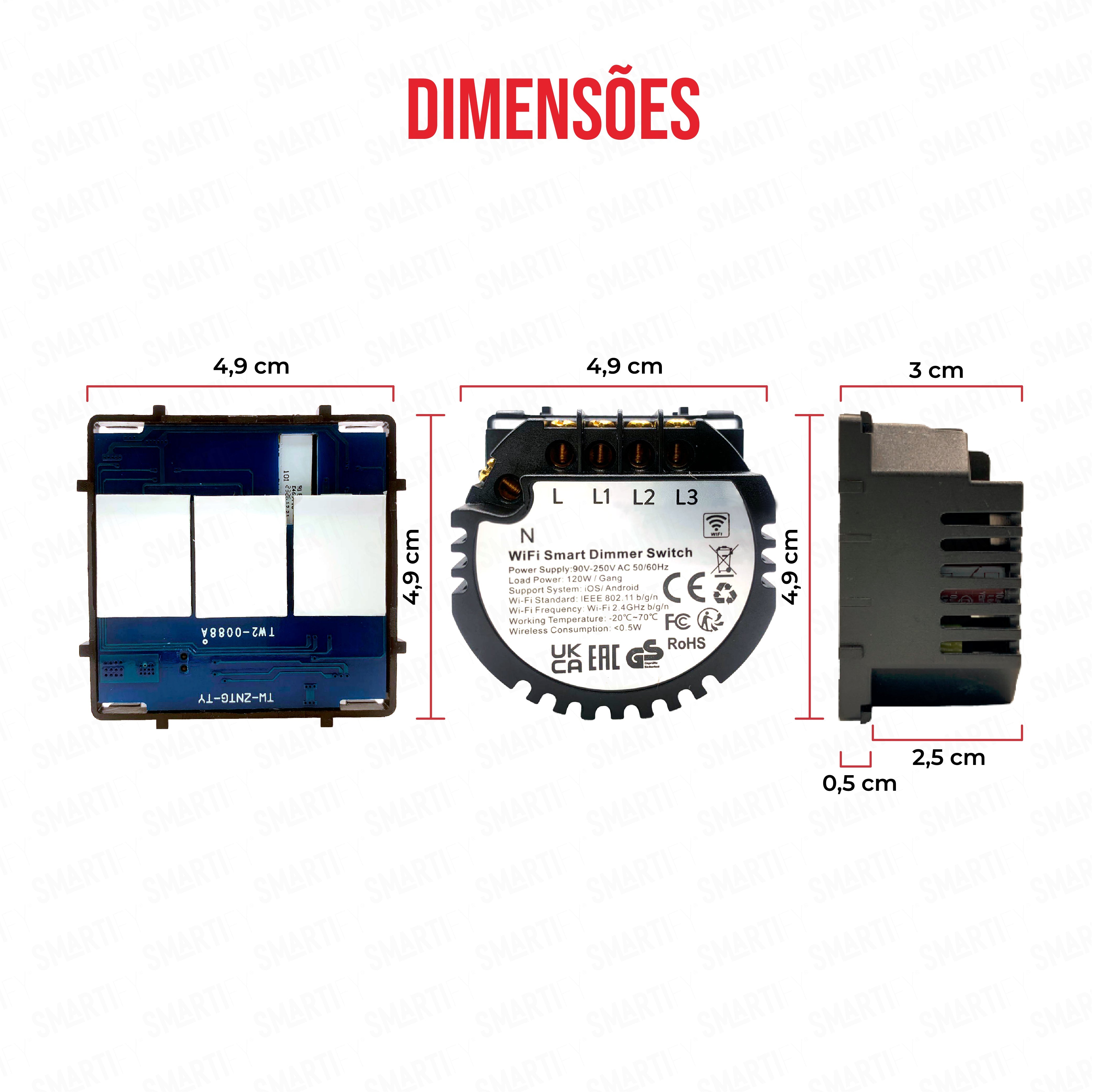 Smartify vPRO Módulo Dimmer de 3 canais Inteligente Wifi (com neutro) - SYPM3DWF、mySite、fannypackpong