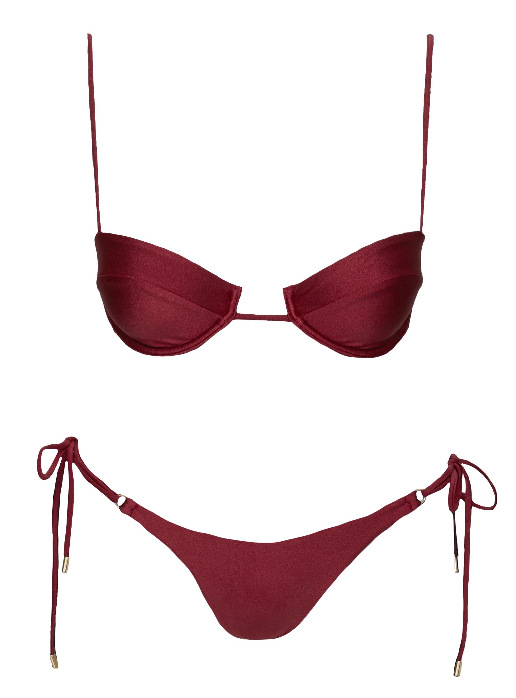 Vaughn Shine Double Tie Side Bikini Bottoms Burgundy、mySite、solidvoid
