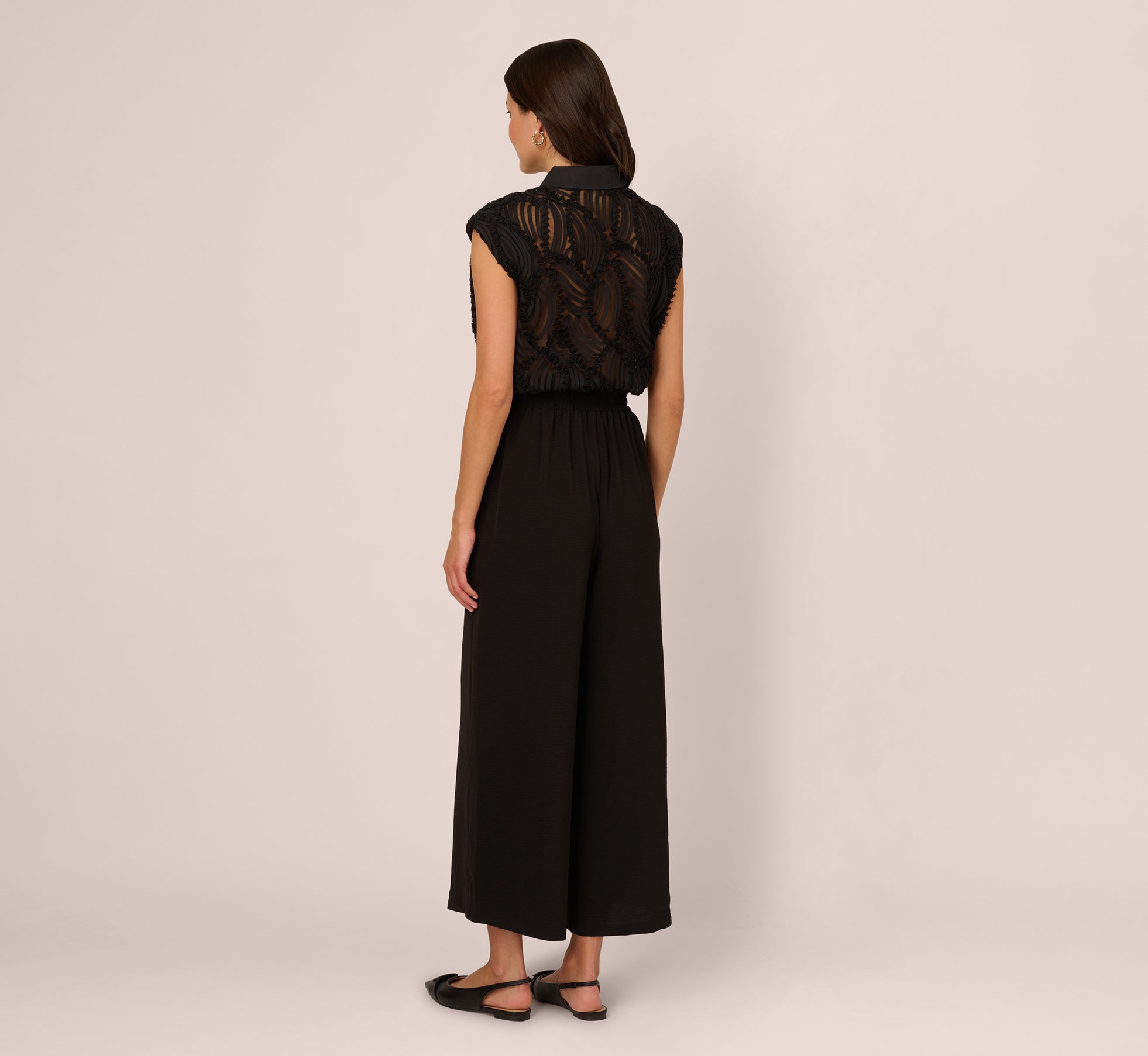 Wide Leg Airflow Pant And Sheer Soutache Vest Set In Black、mySite、solidvoid