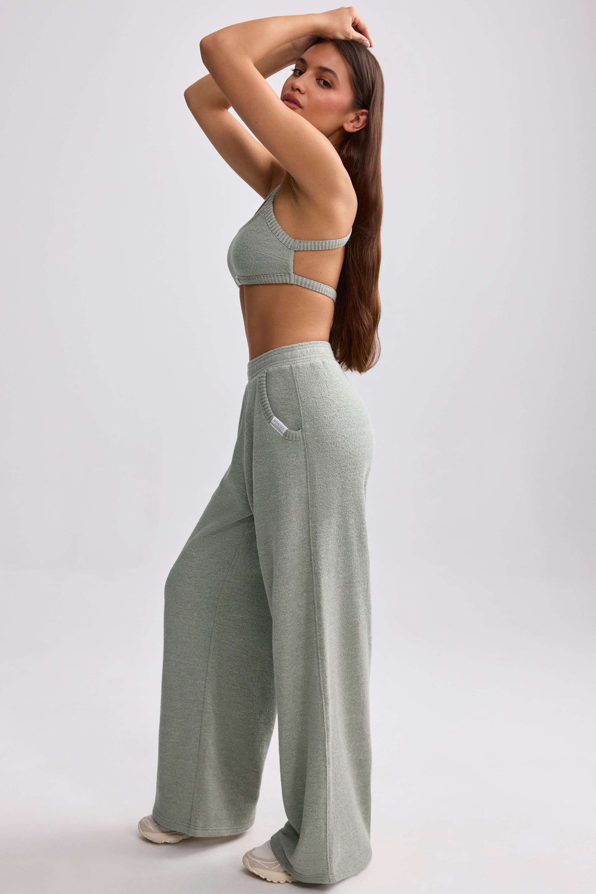 Terry Towelling Wide-Leg Joggers in Sage Grey、mySite、solidvoid