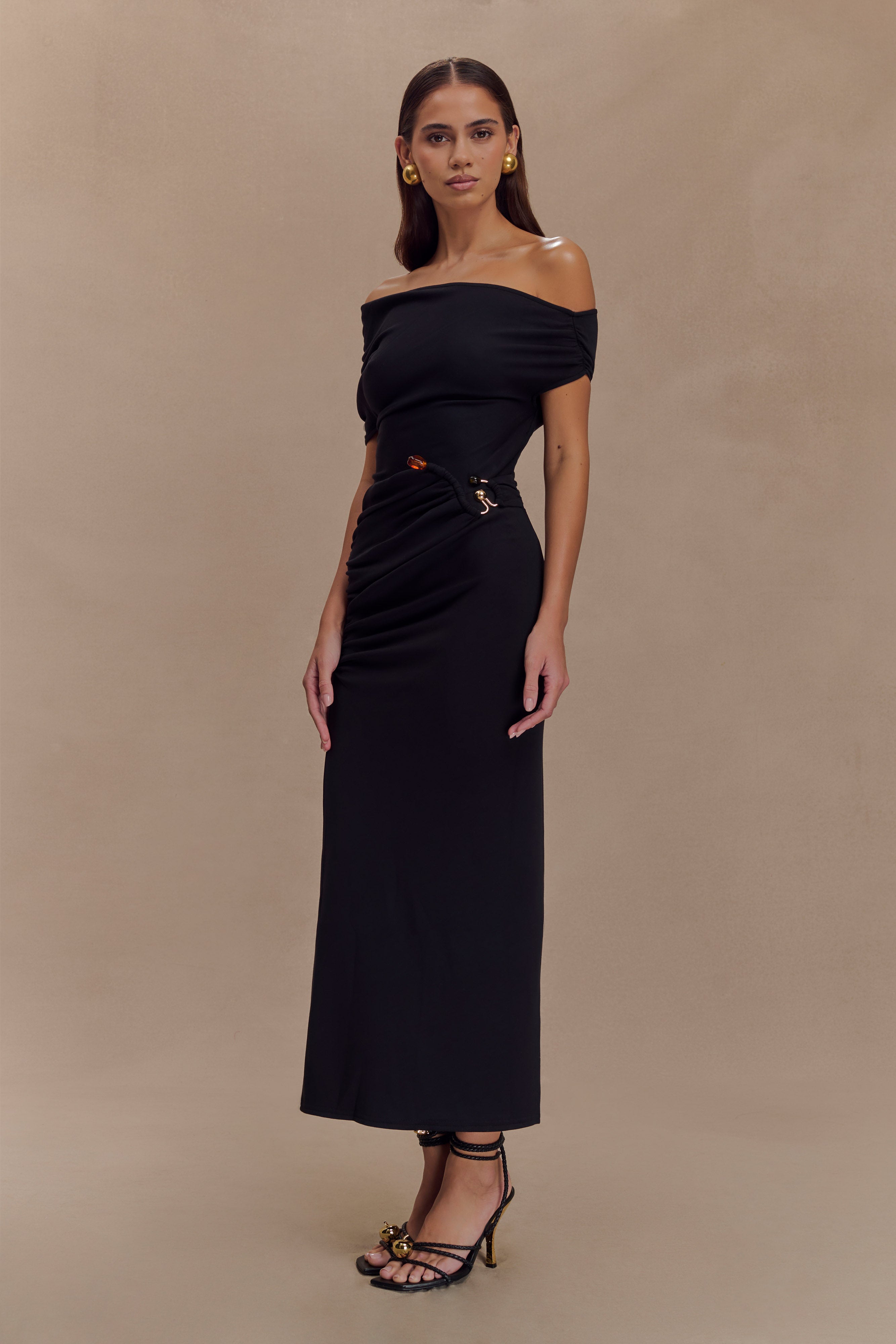 Kendra Scuba Jersey Midi Dress With Hardware - Black、mySite、solidvoid
