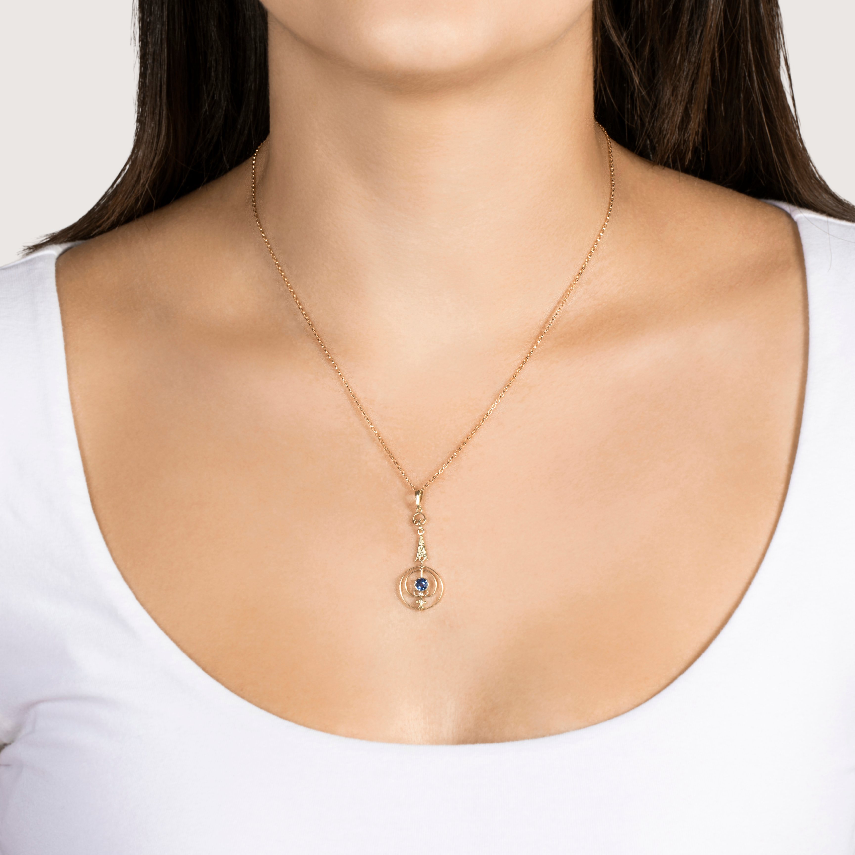 Antique 14k Yellow Gold Blue Synthetic Sapphire Delicate Lavalier Pendant、mySite、hinf8tx79