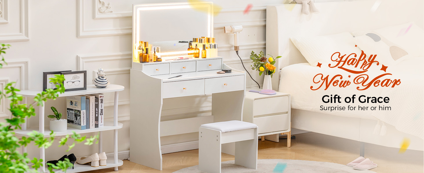 Vanity Desk with Large LED Mirror