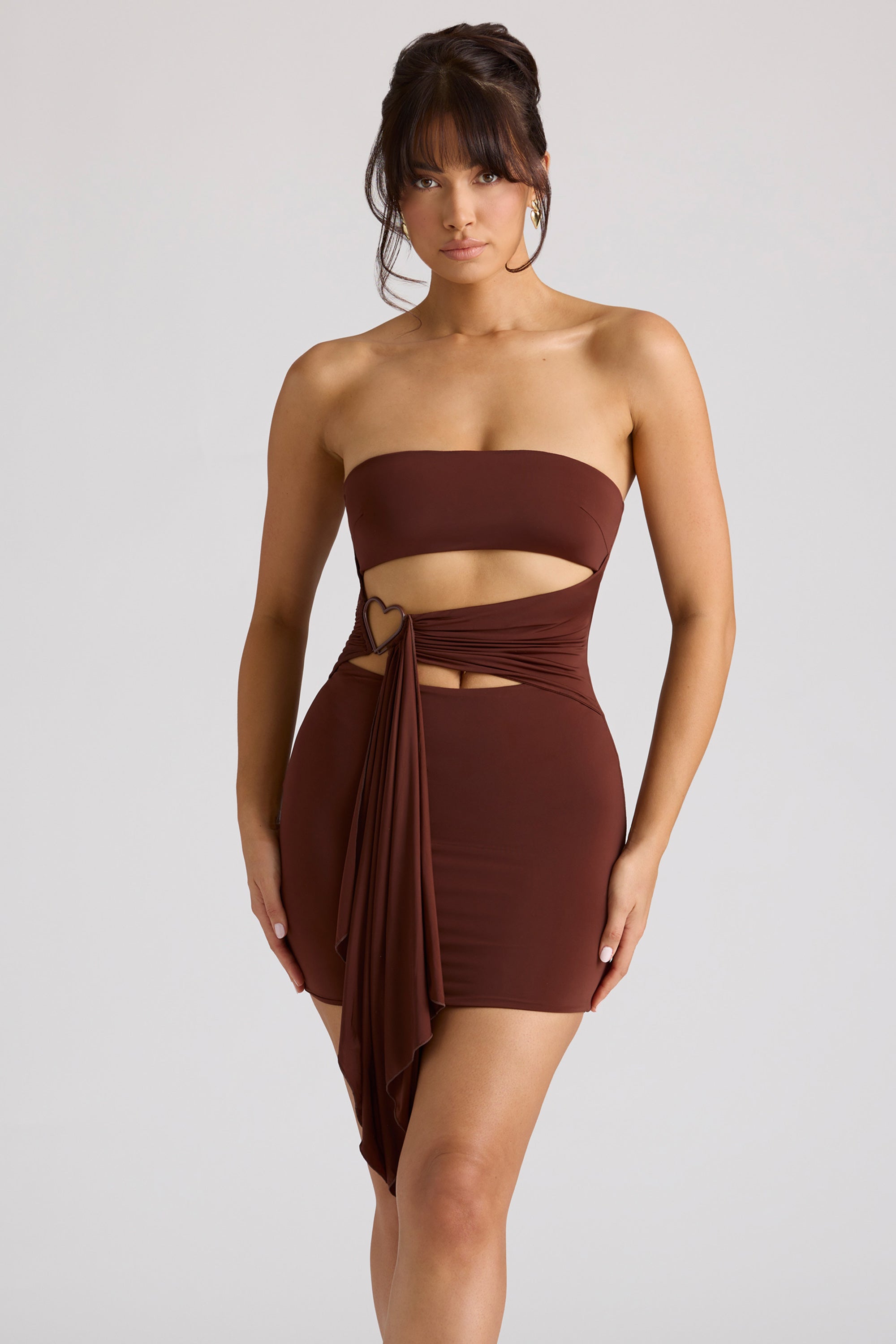 Bandeau Mini Dress in Chocolate Brown、mySite、solidvoid