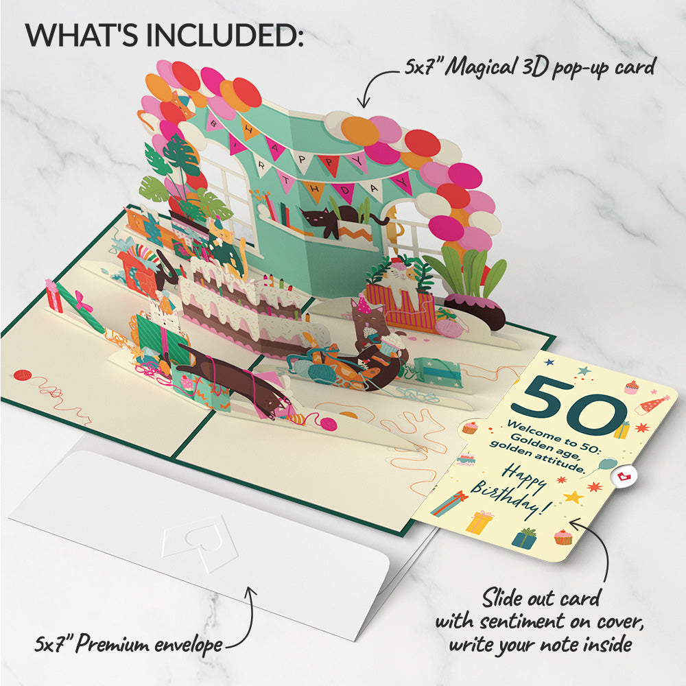 Party Cats 50th Birthday Pop-Up Card and Sentiment Set、mySite、solidvoid