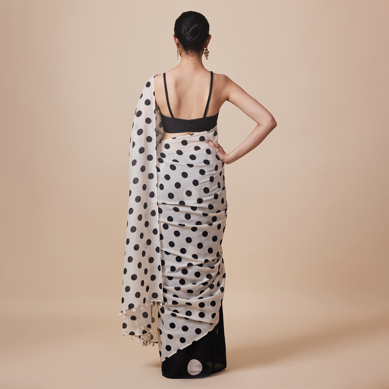 Linen Solid Saree with Blouse | Polka Dots | Ivory、mySite、camillekostekn