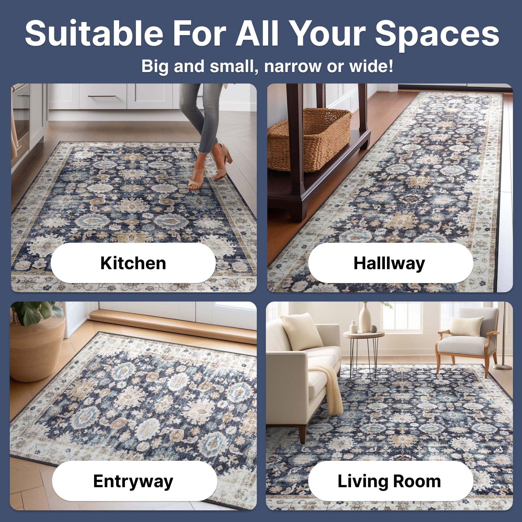 Elle Basics Gala Oriental Easy-Clean Washable Rug by Well Woven - Durable, Non-Slip, Low-Profile Design for Home Comfort、mySite、gigharbornorthrealestate