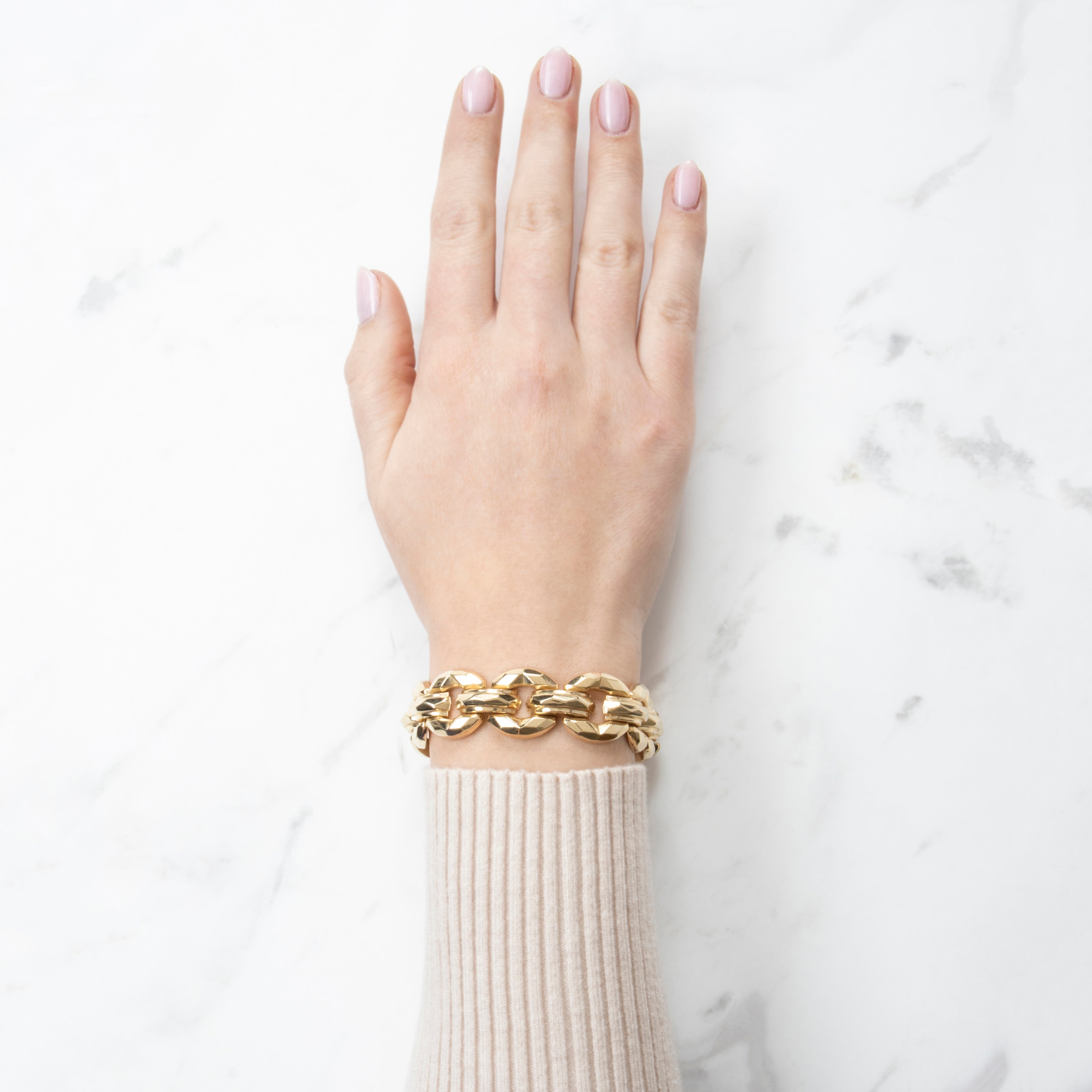 Vintage Italian 14k Yellow Gold Chunky Modernist Bracelet 7、mySite、hinf8tx79