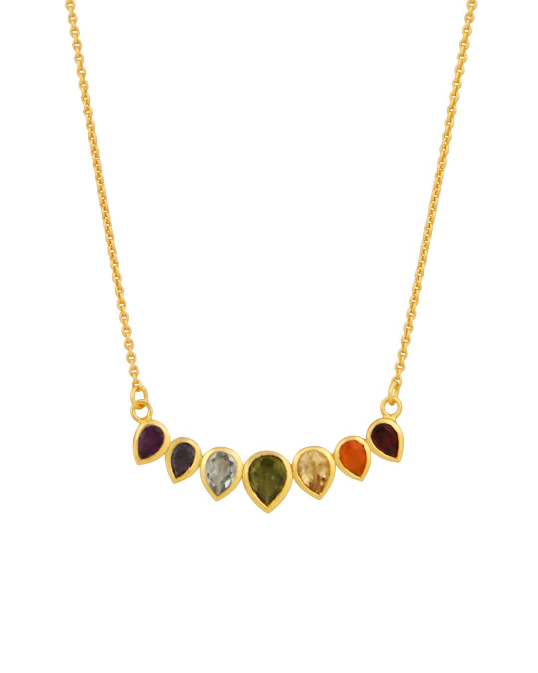 Gold-Plated Chakra Necklace – Teardrop Gemstones Jewelry for Balance & Energy、mySite、topwebapps