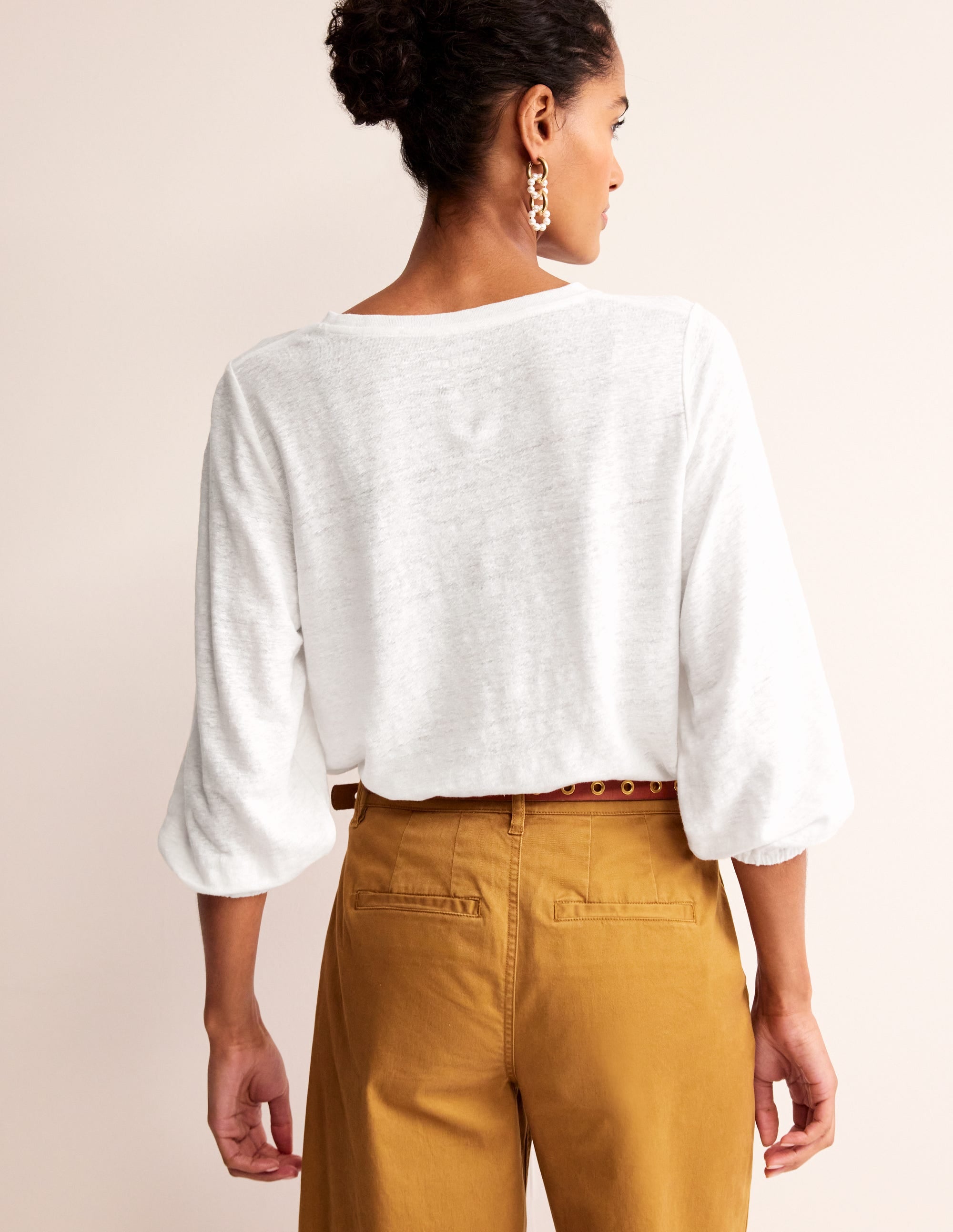  Gathered Neck Linen Jersey Top-White、mySite、ashleygrahame