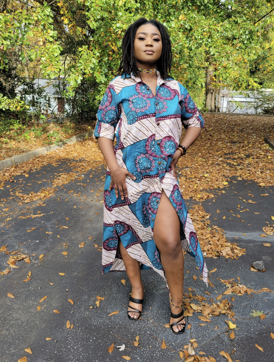 Gracie African print Ankara button down Midi Shirt Dress - DP5004D1、mySite、solidvoid