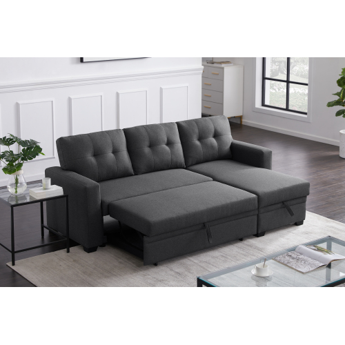 Upholstered Pull out Sectional Sofa with Chaise、、casual