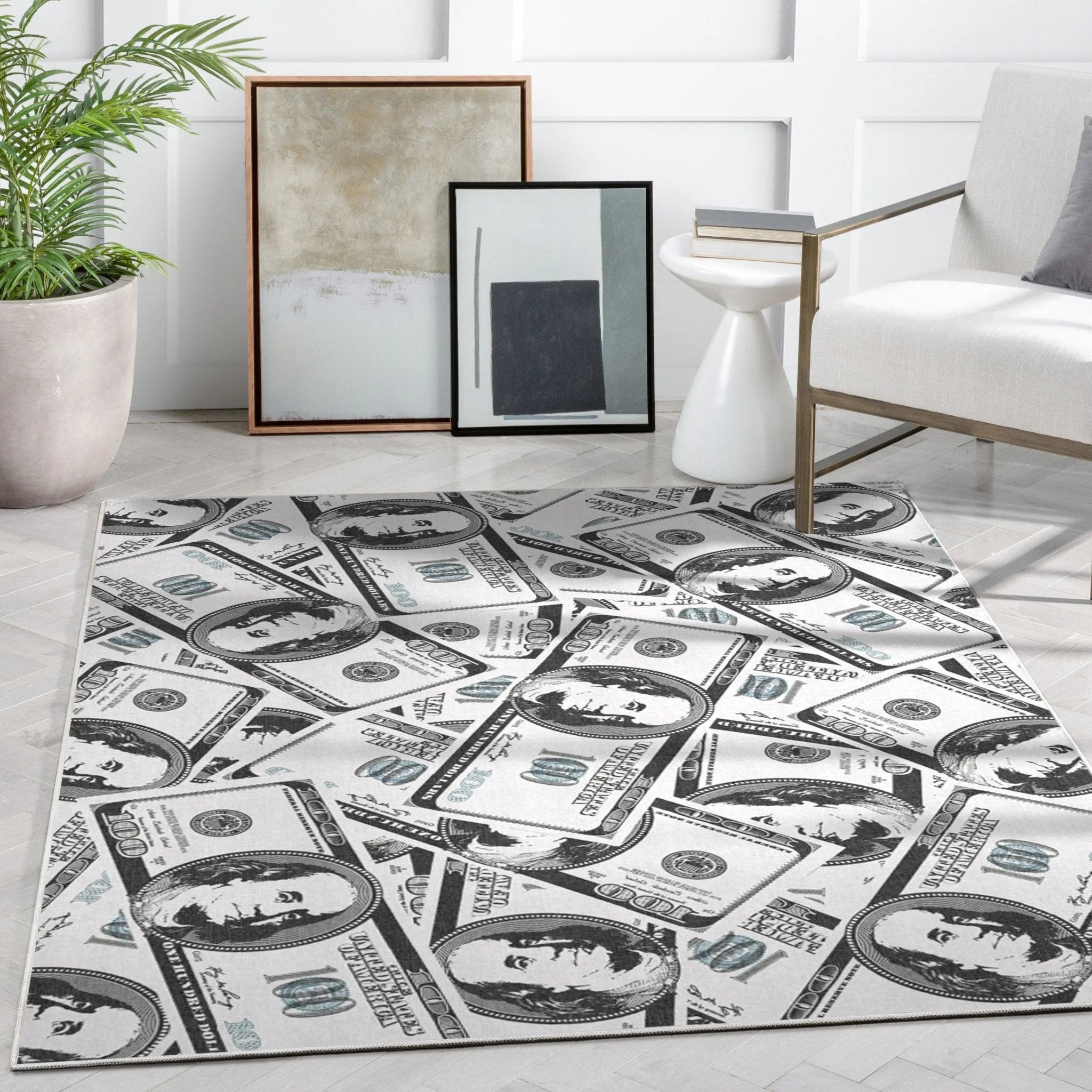 Hundred Dollar Bill Stacked Green Novelty Runner Flat-Weave Rug、mySite、gigharbornorthrealestate