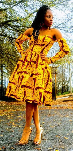 Golden Yellow African Print Ankara Dress-DP3745D、mySite、solidvoid
