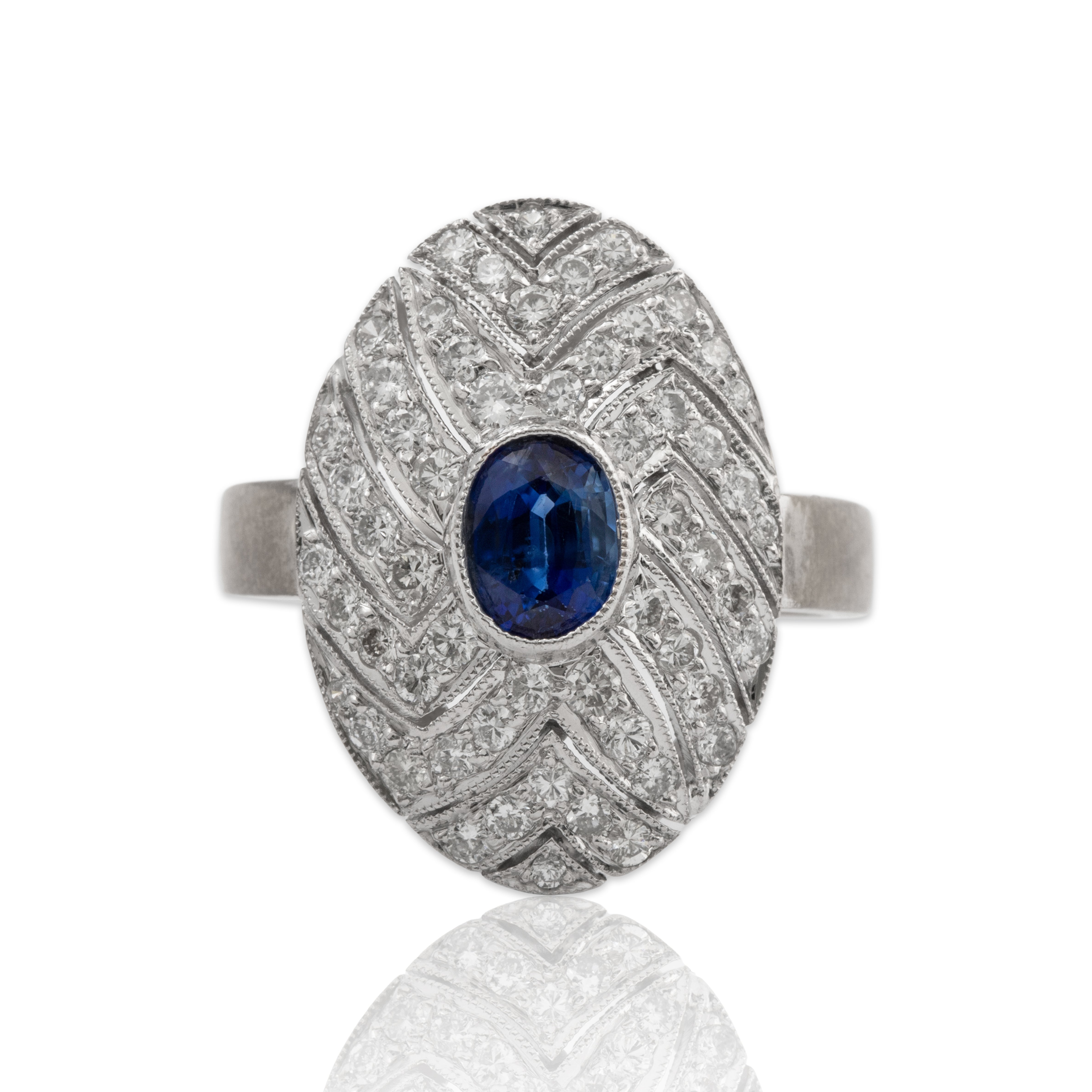 Vintage 18k White Gold Sapphire .684cttw Diamond Art Deco Style Statement Ring、mySite、hinf8tx79