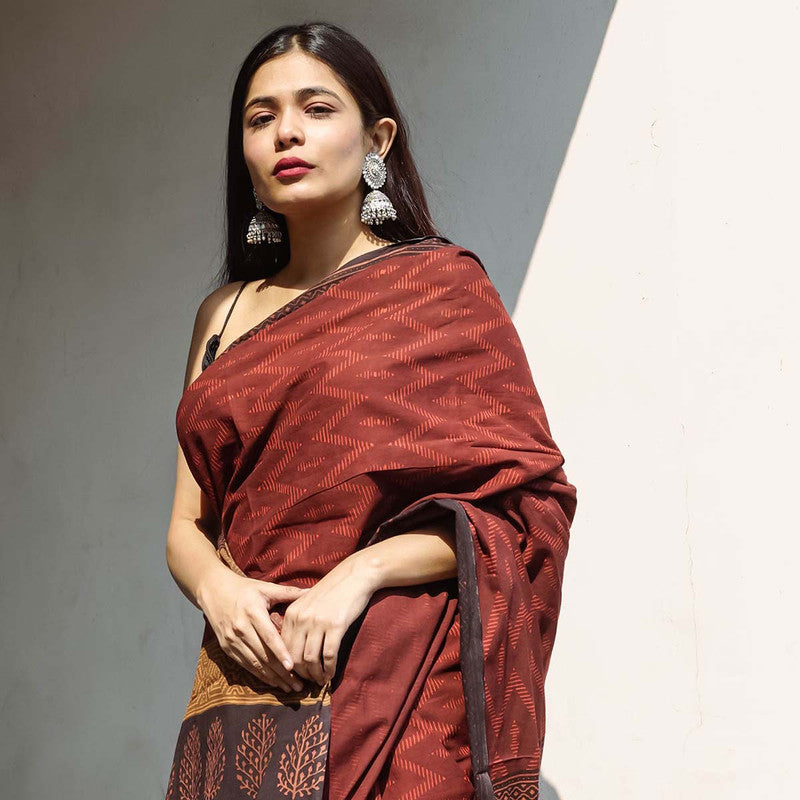 Bagru Printed Chanderi Maroon Saree、mySite、camillekostekn