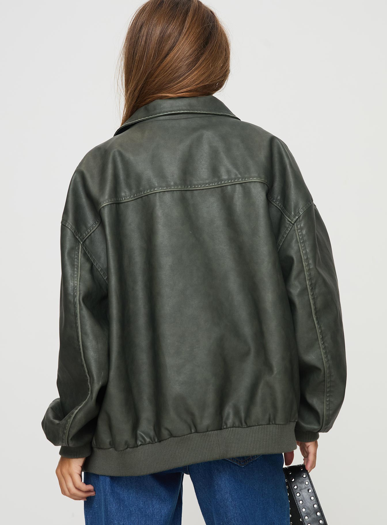 Goldsmith Faux Leather Bomber Jacket Washed Forest、mySite、solidvoid