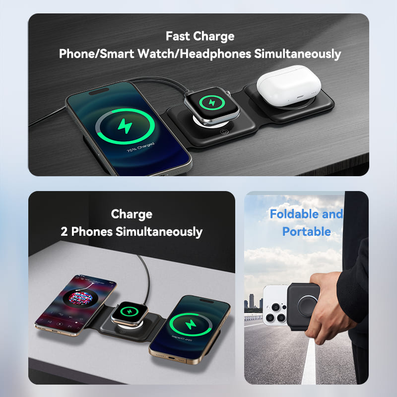 Vention 3-in-1 15W Wireless Charging Pad with MagSafe and LED Night Light Black、mySite、fannypackpong