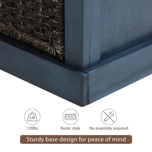 TREXM Rustic Storage Bench with 3 Removable Classic Rattan Basket , Entryway Bench Storage Bench with Removable Cushion (White)、、casual