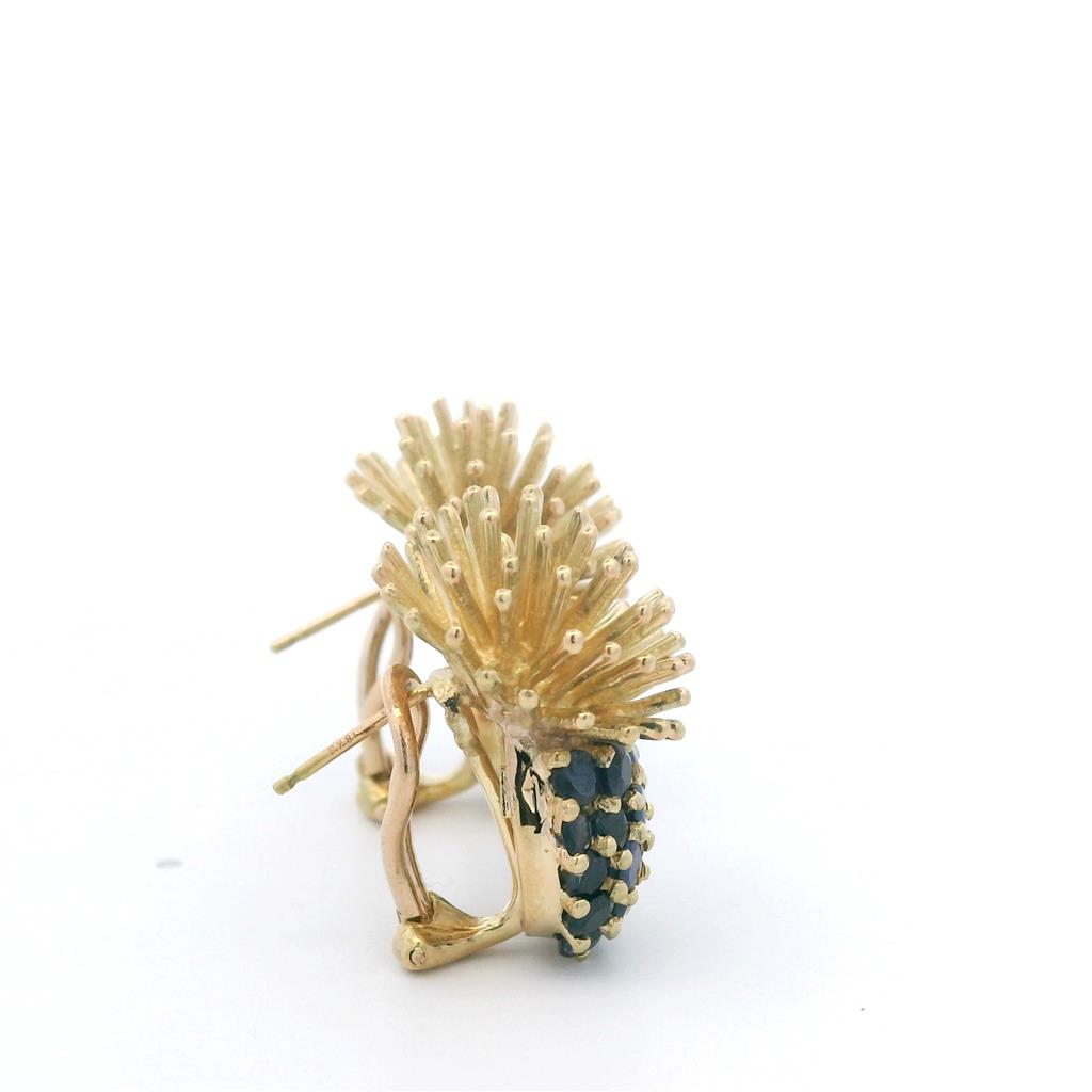 Estate 18K Yellow Gold Blue Sapphire Pineapple Stud Earrings、mySite、botmansion