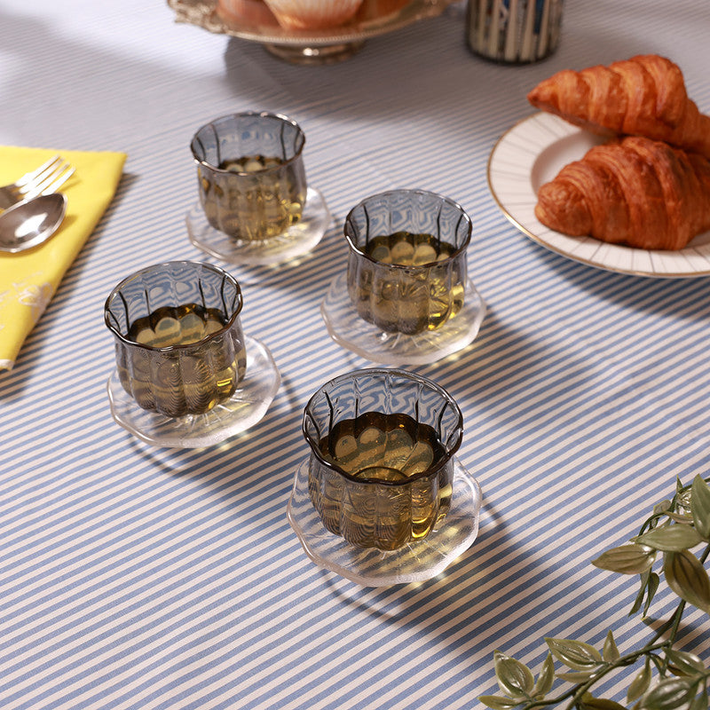 Glass Cup & Saucer Set | Blue | Set of 8、mySite、camillekostekn