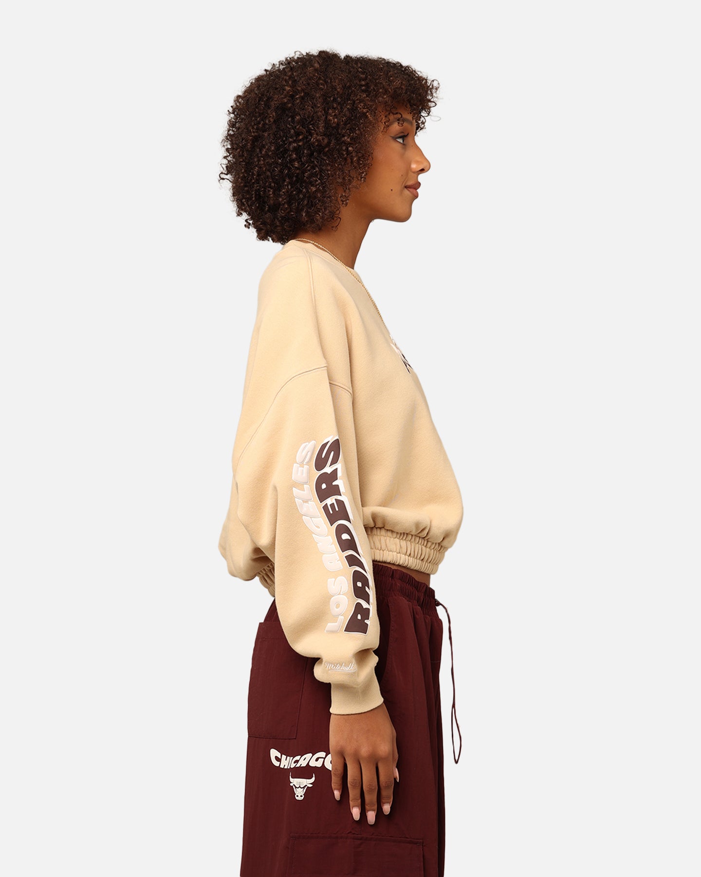 Mitchell & Ness Women's Los Angeles Raiders Dazed Cropped Crewneck Warm Sand、mySite、zt4zffjzw