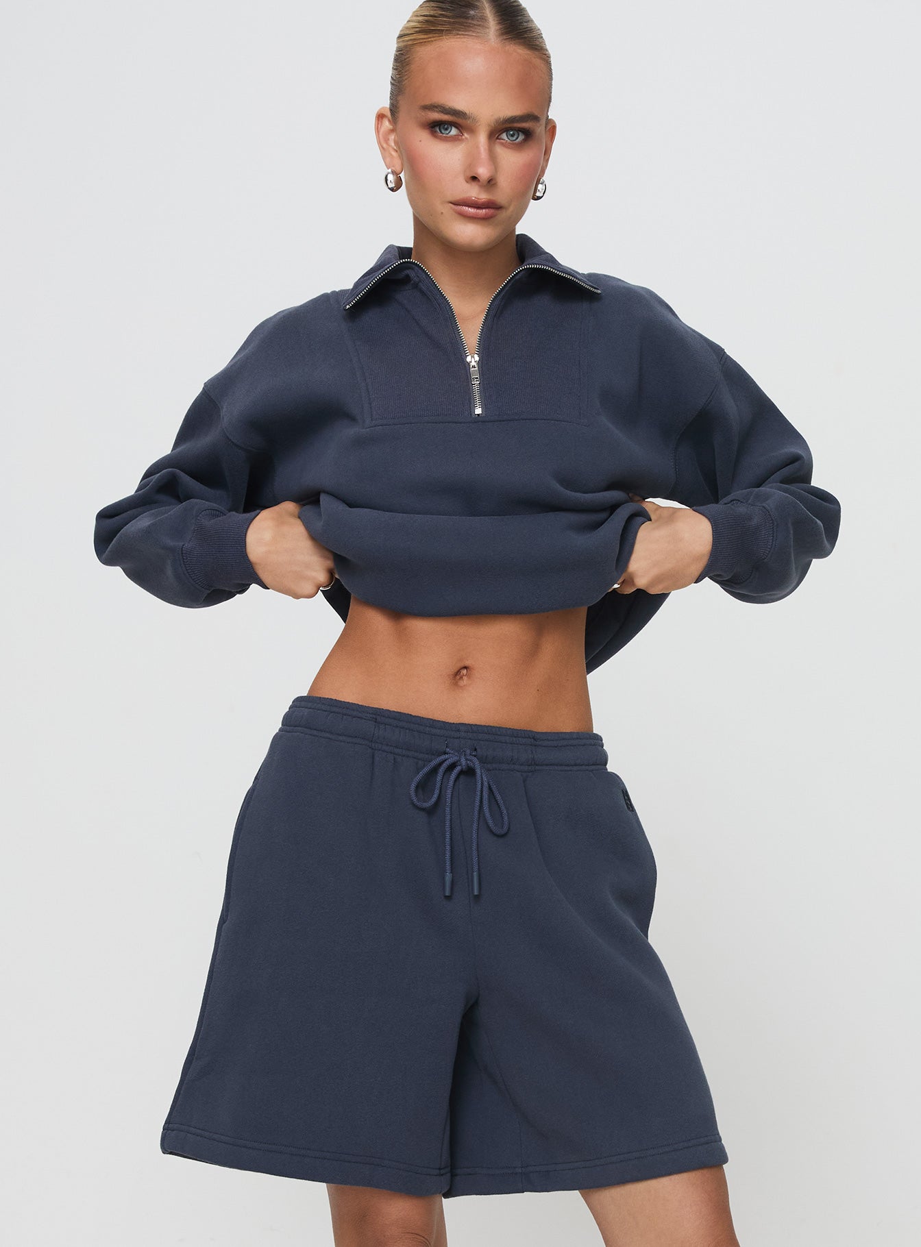 Dream Fleece Longline Shorts Navy、mySite、solidvoid